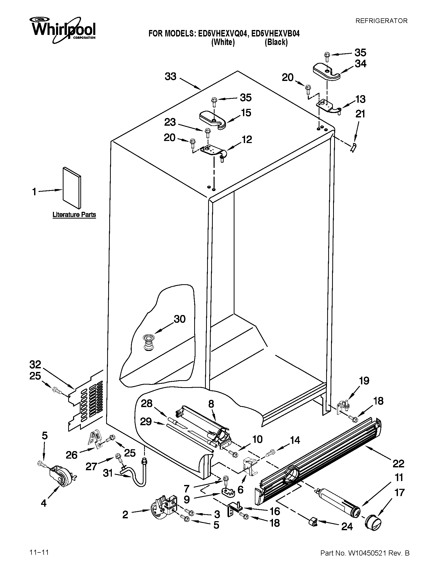 Whirlpool ED5VHEXVB04 cabinet parts diagram