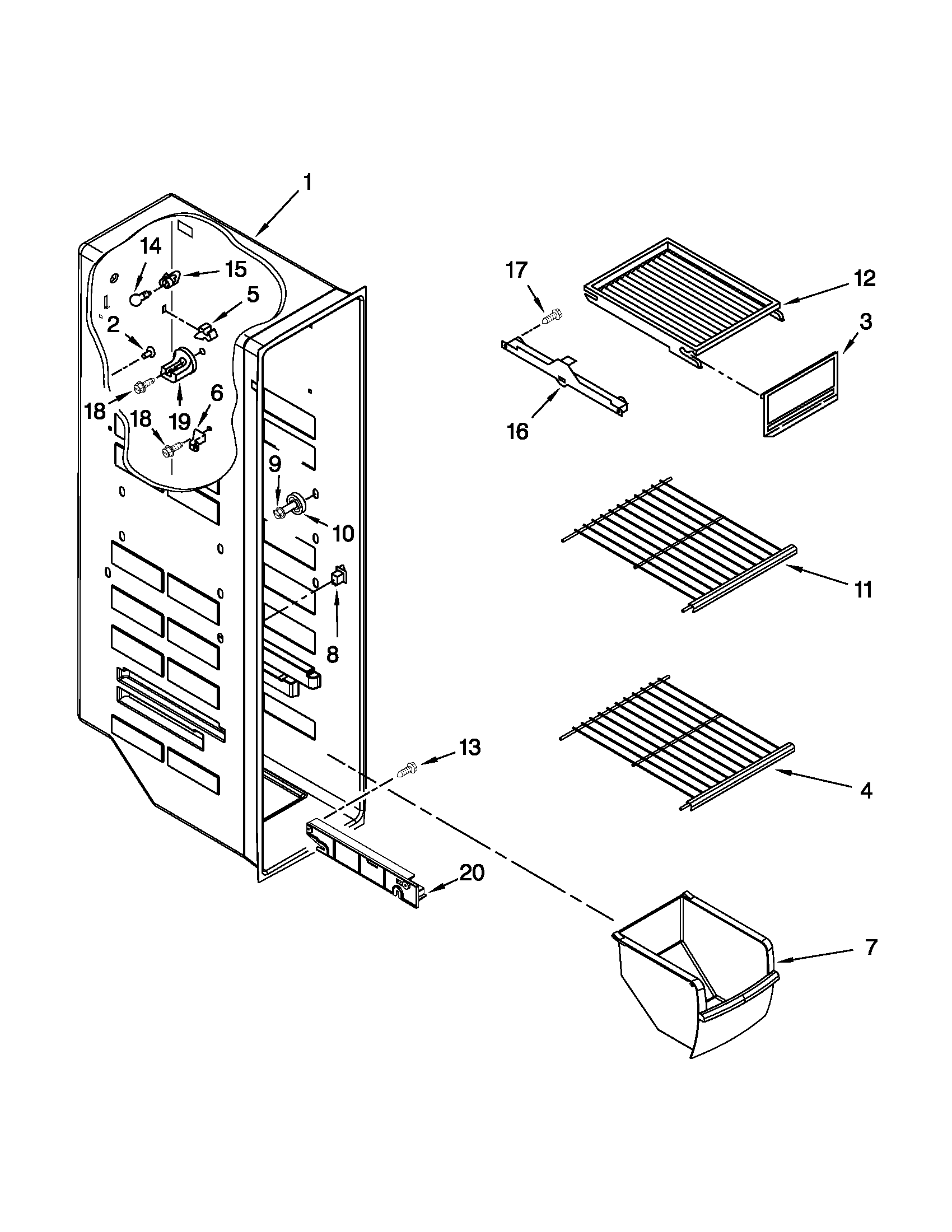 Whirlpool ED5VHEXVB04 freezer liner parts diagram