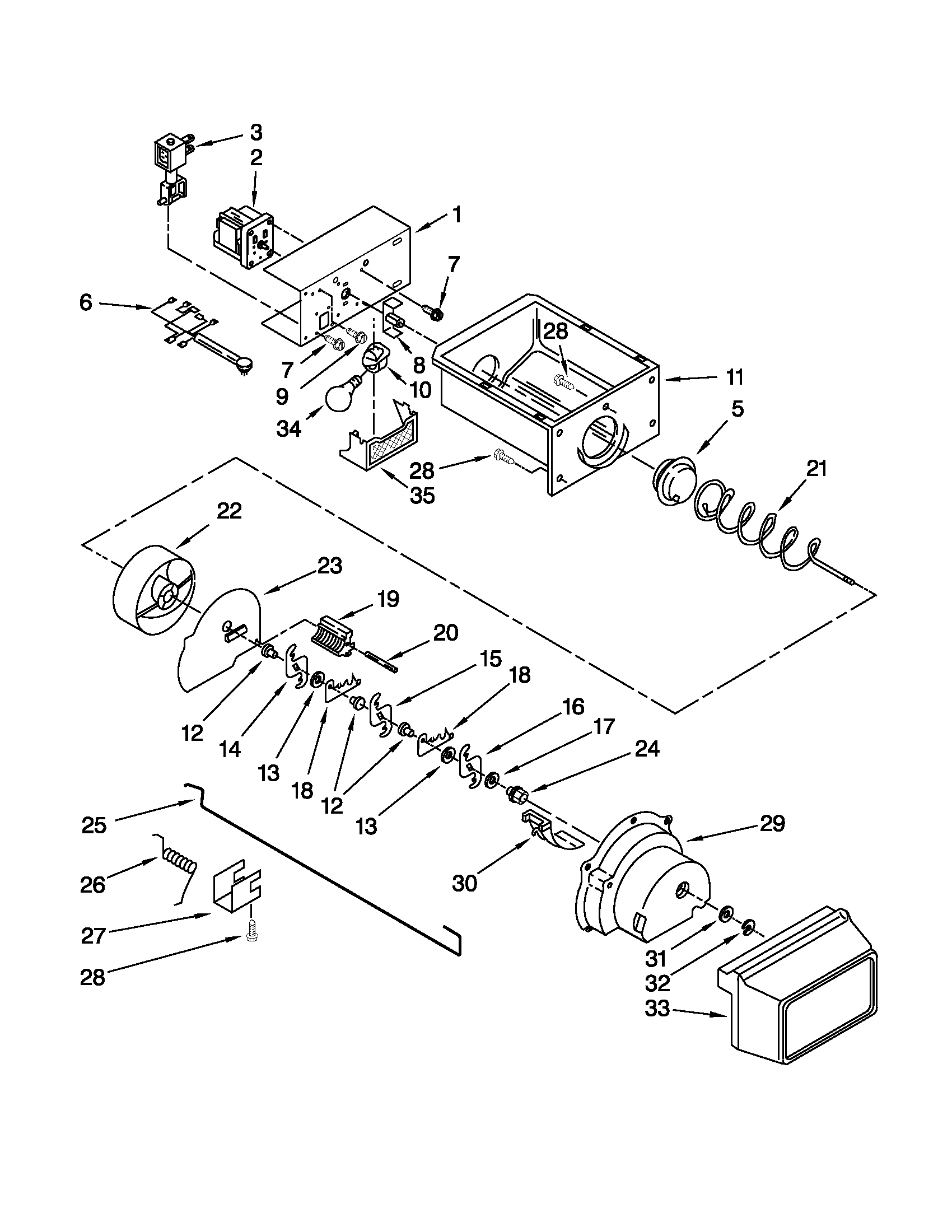 Whirlpool ED5VHEXVB04 motor and ice container parts diagram