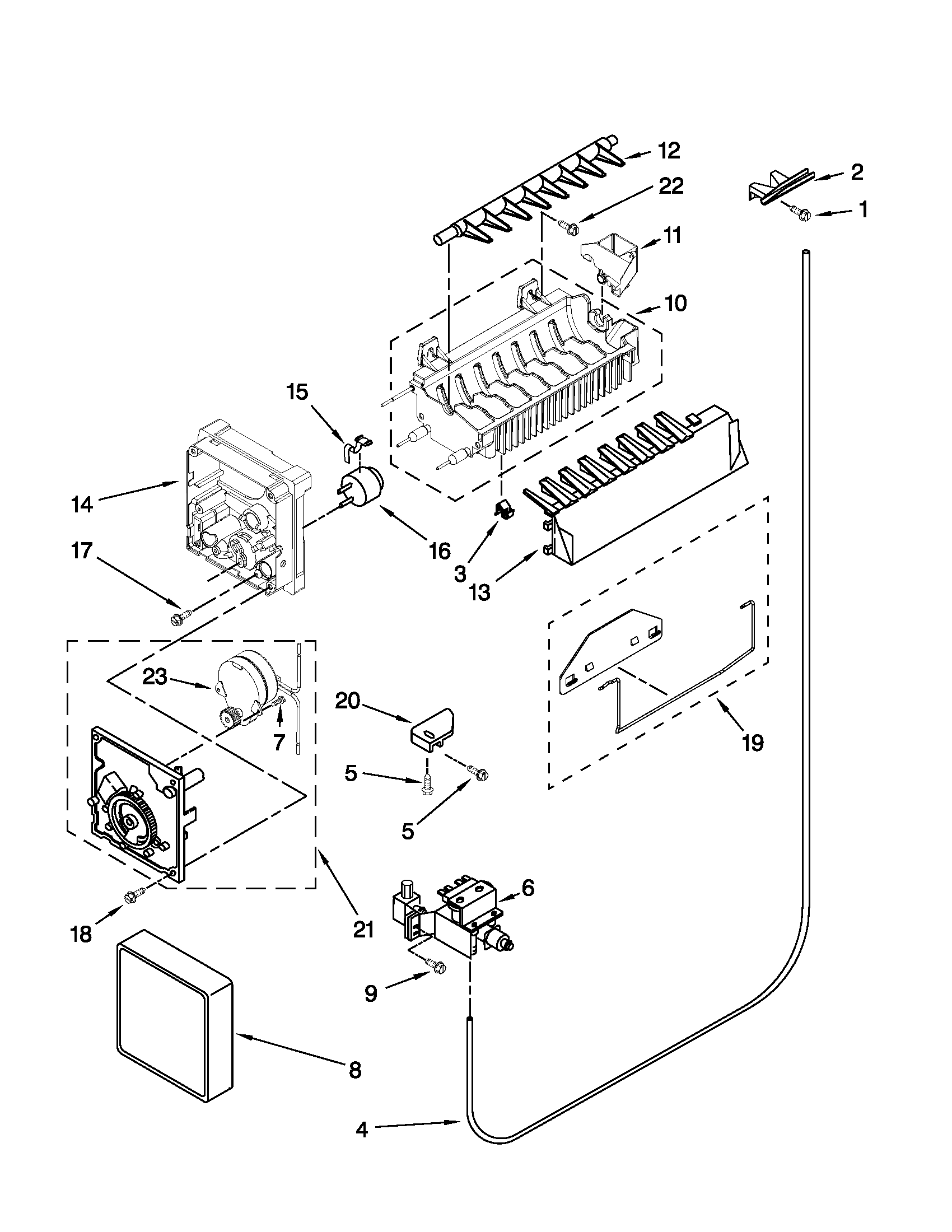 Whirlpool ED5VHEXVB04 icemaker parts diagram