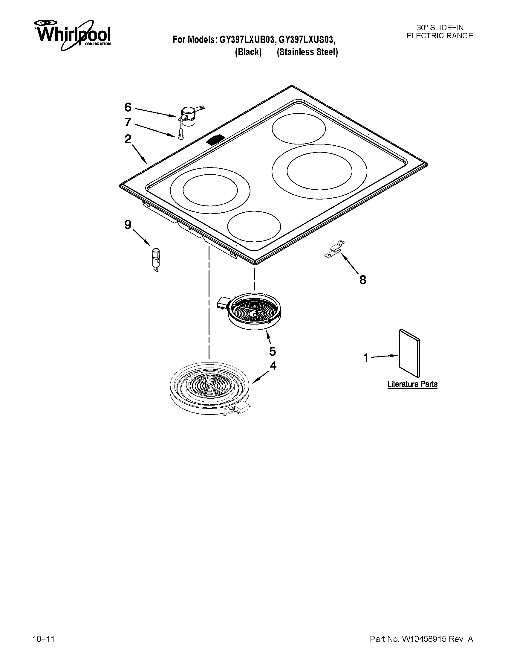 Whirlpool GY397LXUB03 cooktop parts diagram
