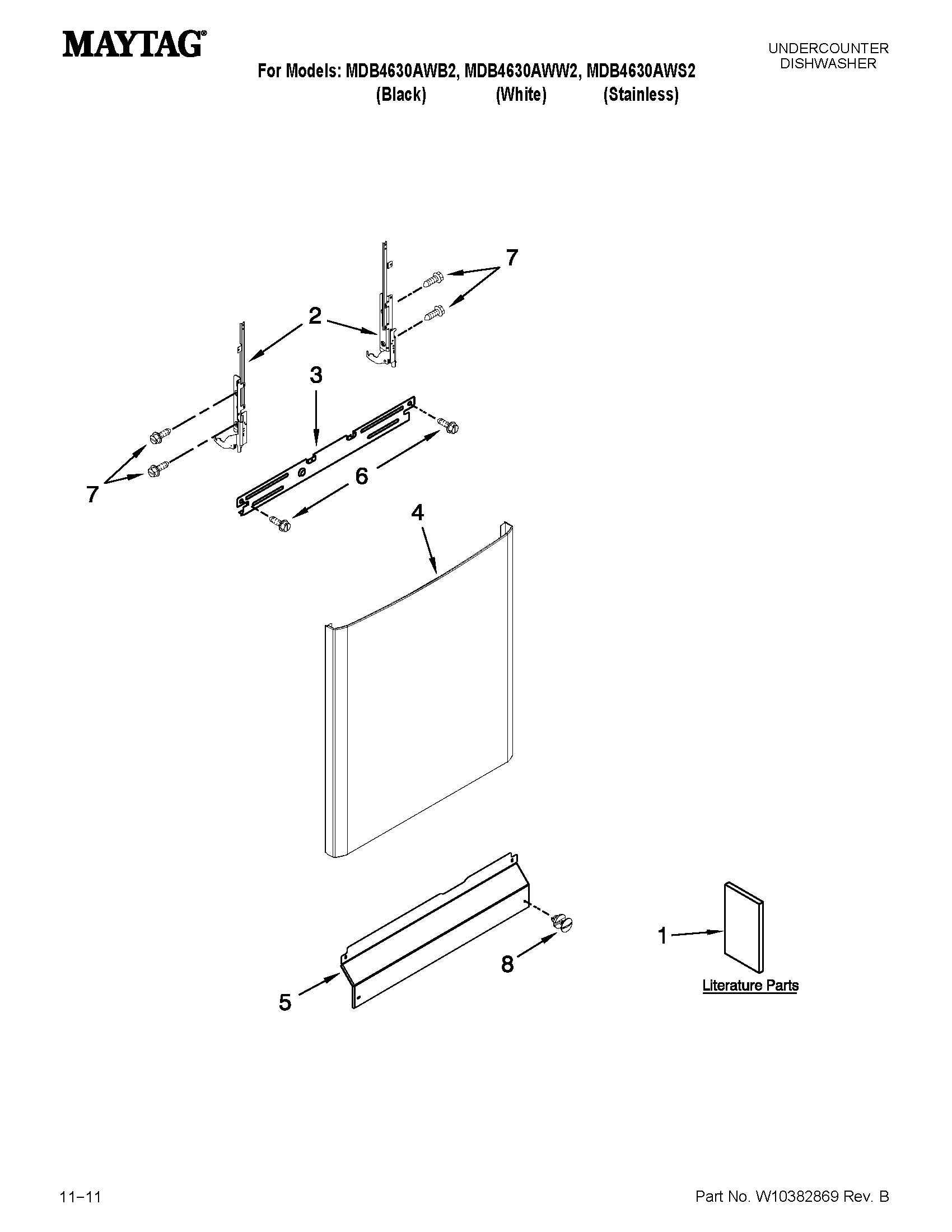 Maytag MDB4630AWW2 door and panel parts diagram