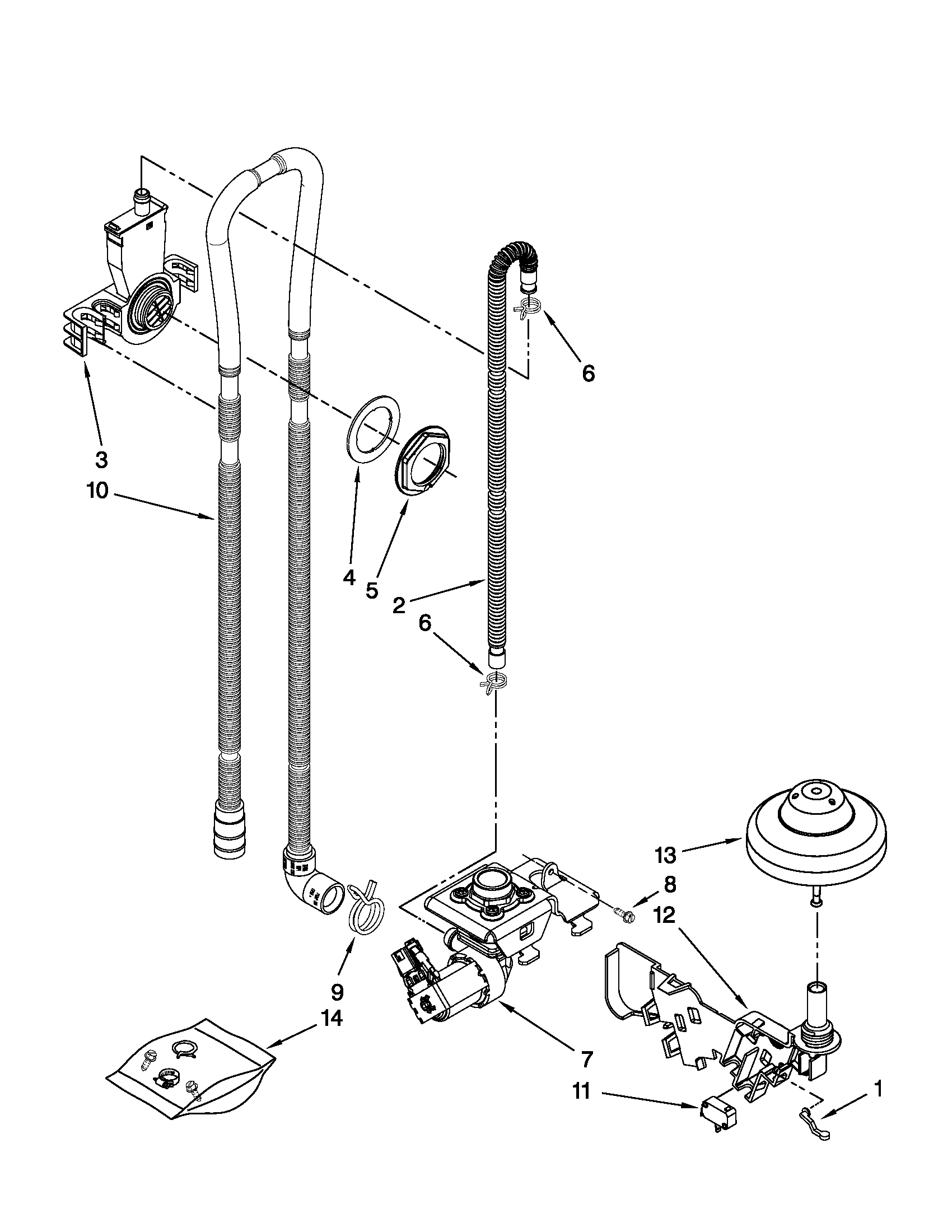 Maytag MDB4630AWW2 fill, drain and overfill parts diagram