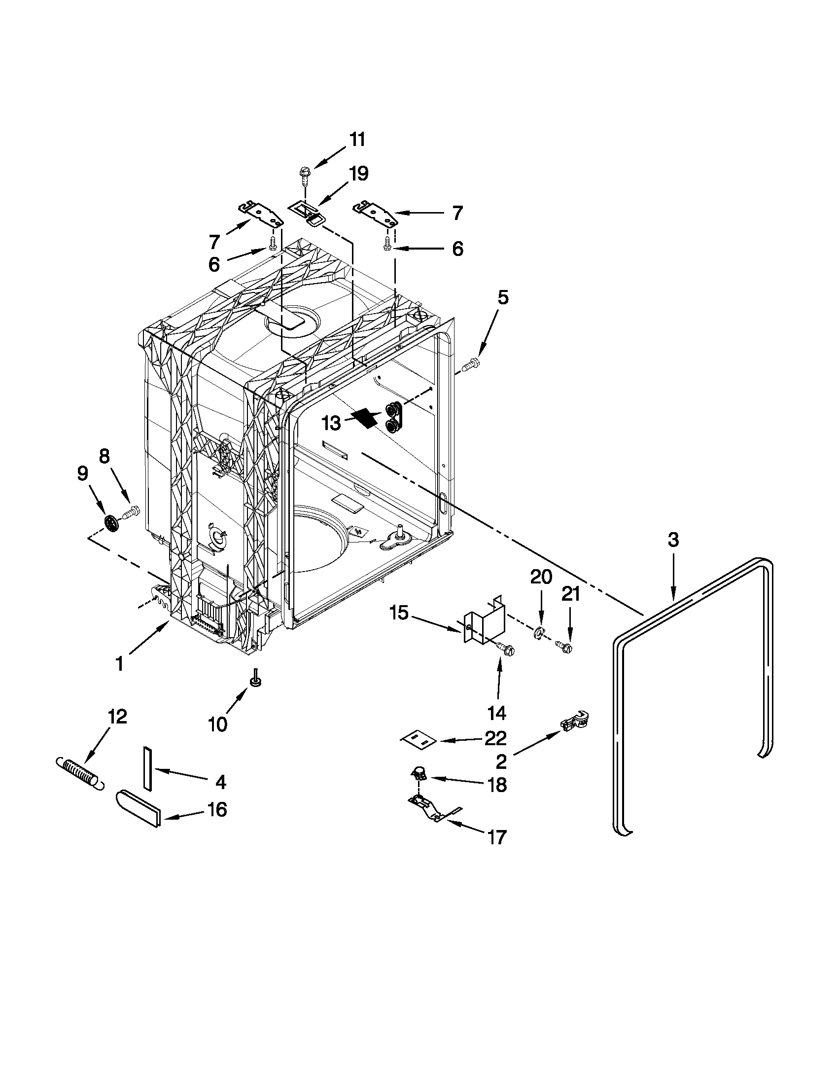 Maytag MDB4630AWW2 tub and frame parts diagram
