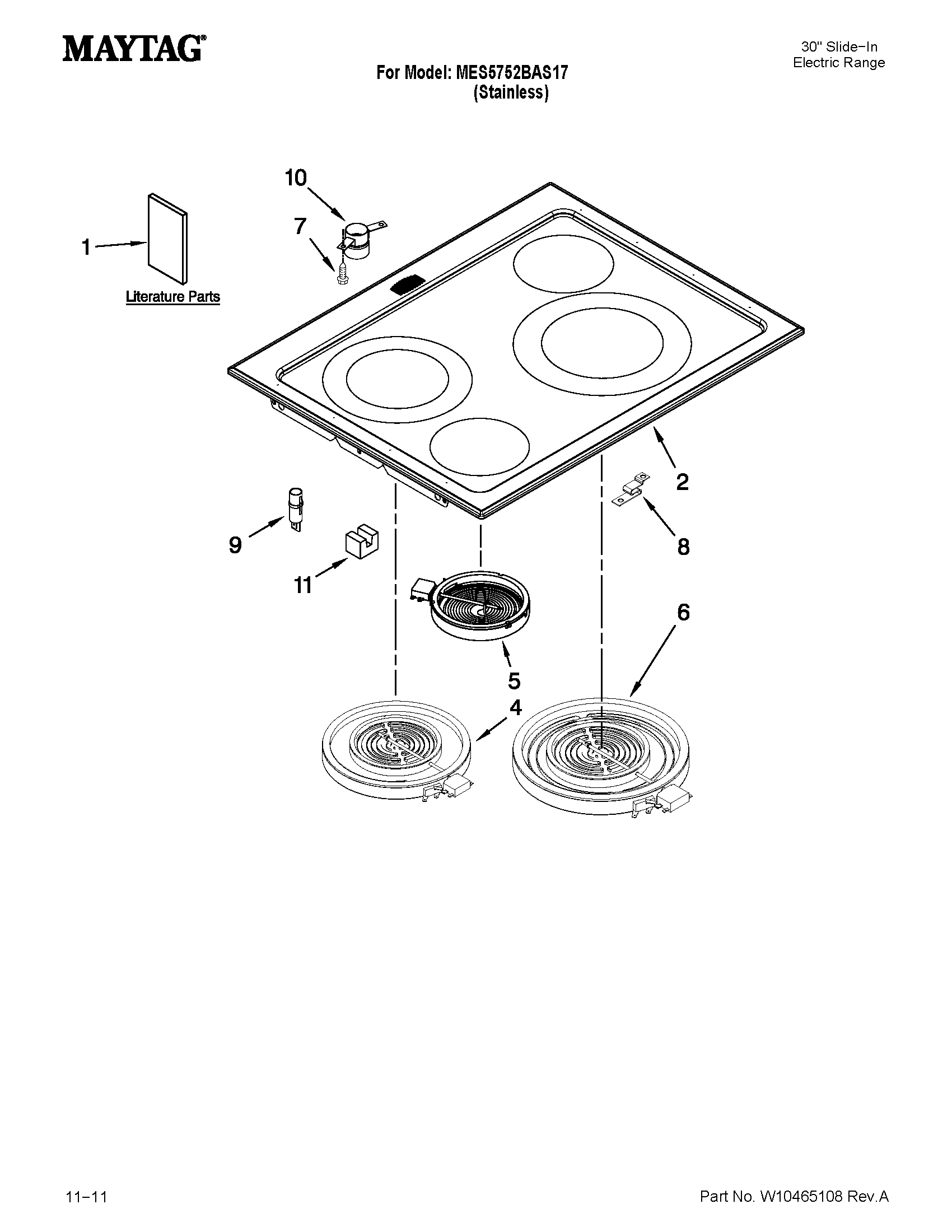 Maytag MES5752BAS17 cooktop parts diagram
