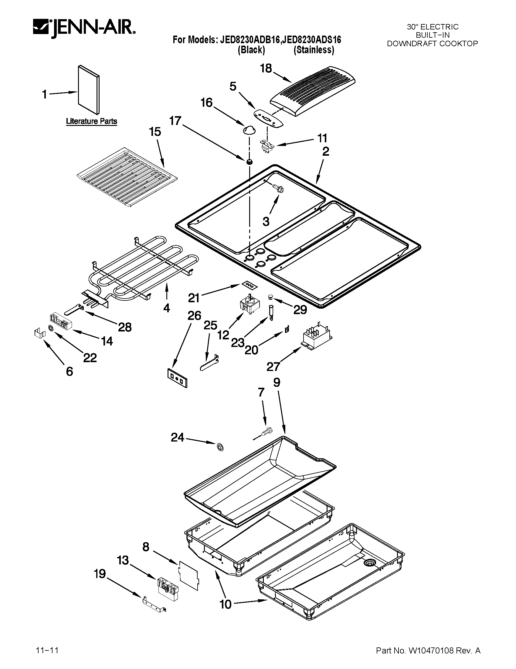 Jenn-Air JED8230ADB16 cooktop parts diagram