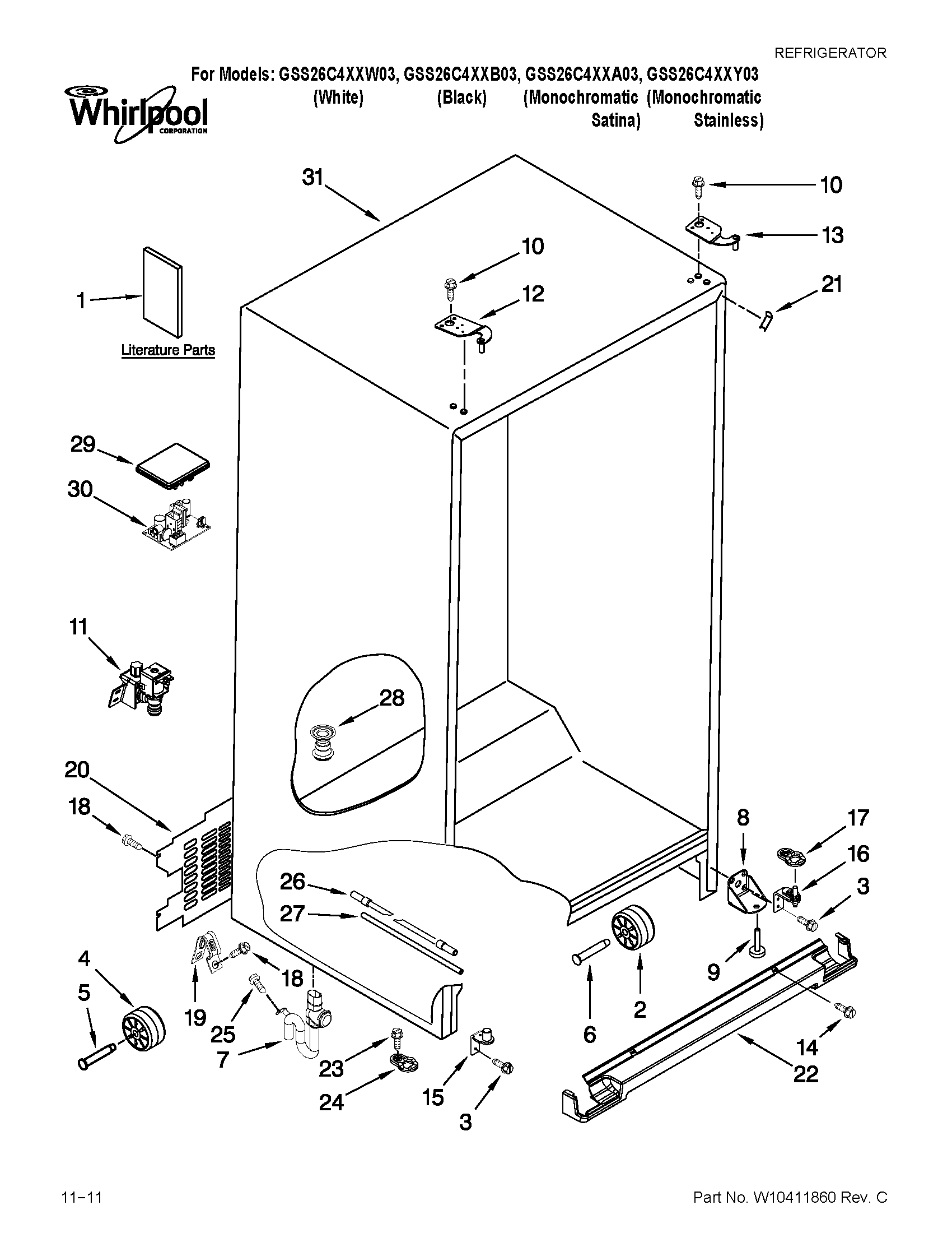 Whirlpool GSS26C4XXY03 cabinet parts diagram