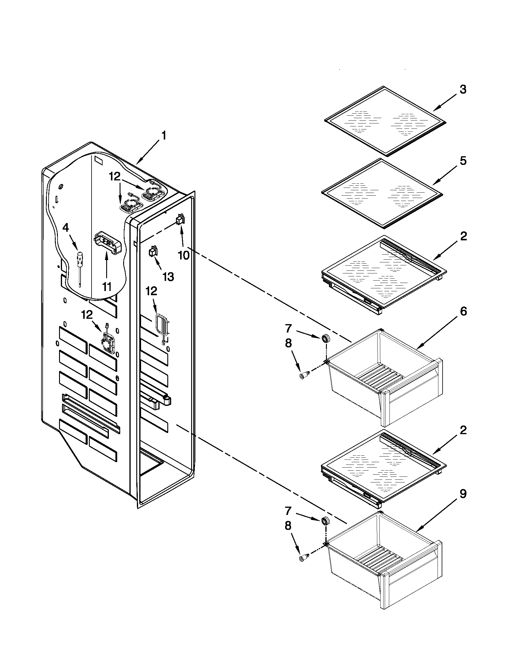 Whirlpool GSS26C4XXY03 freezer liner parts diagram