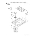 Whirlpool W5CG3024XS01 cooktop, burner and grate parts diagram