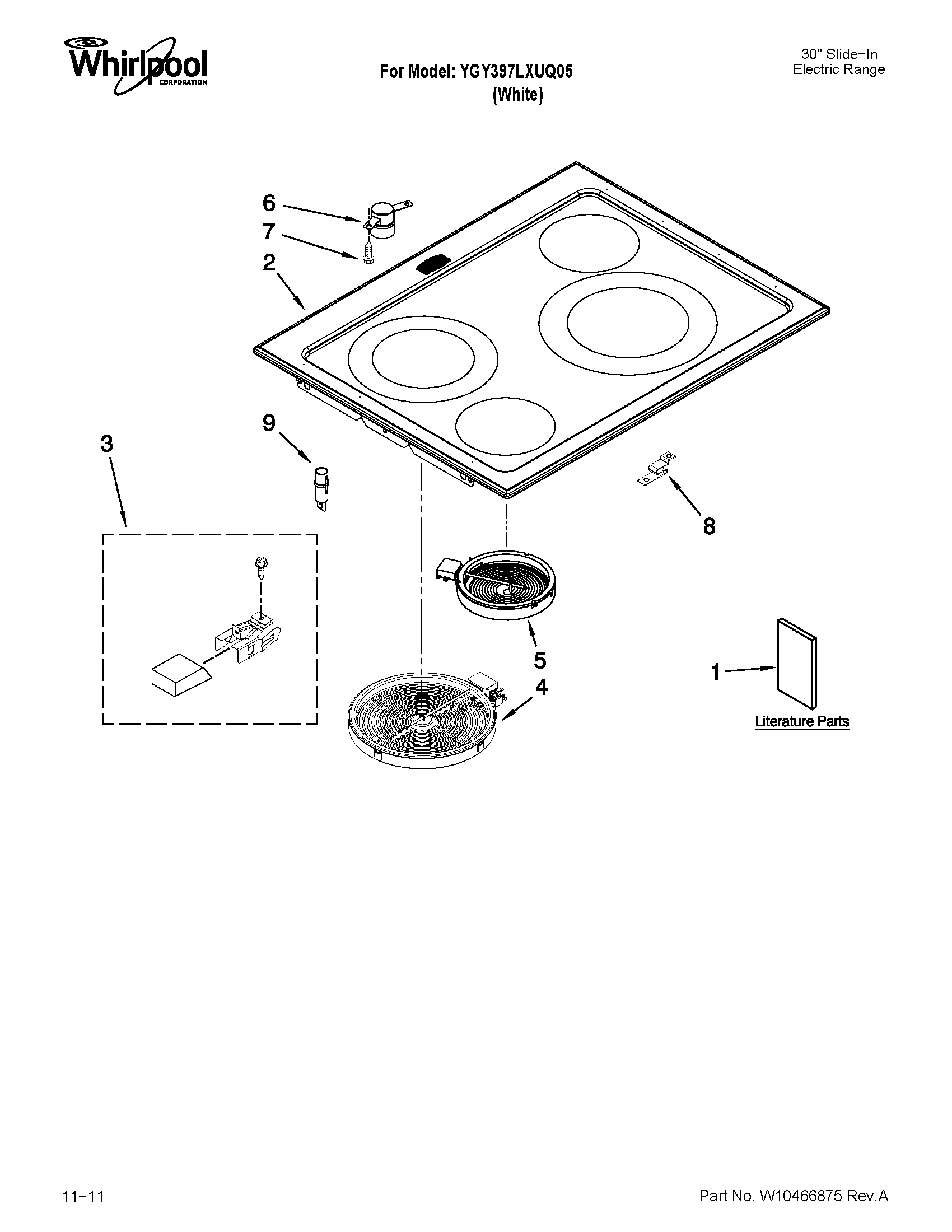 Whirlpool YGY397LXUQ05 cooktop parts diagram