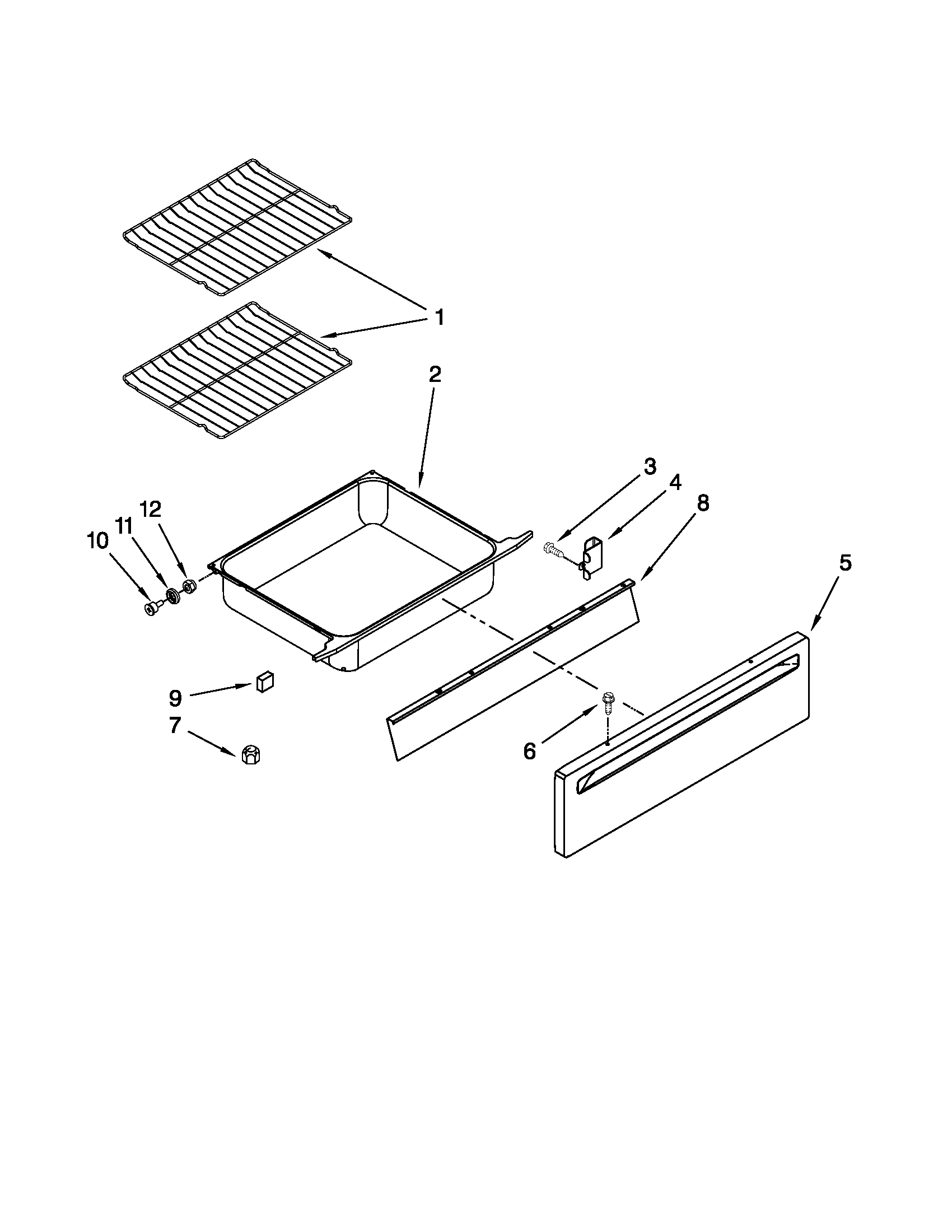 Whirlpool YGY397LXUQ05 drawer and rack parts diagram