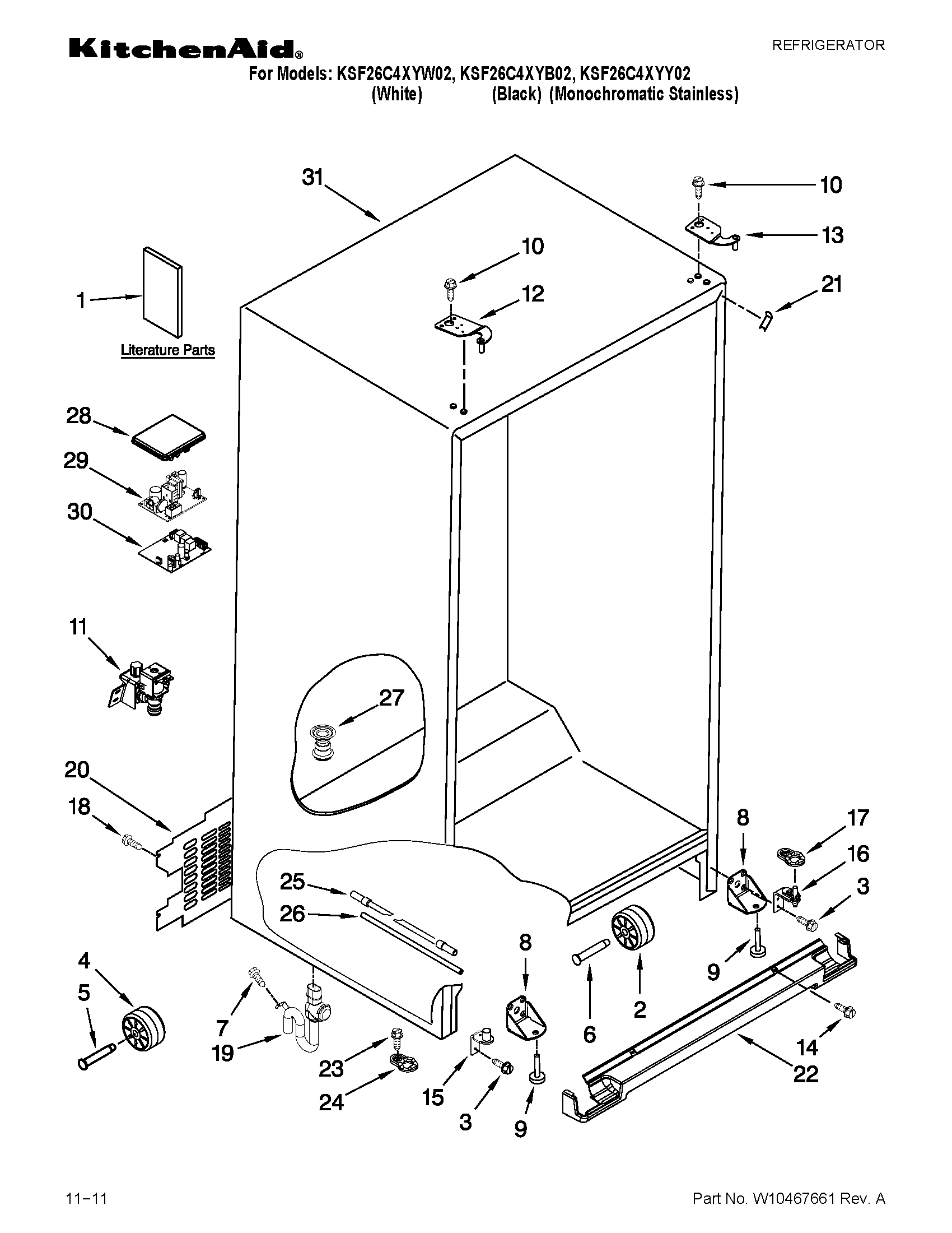 KitchenAid KSF26C4XYW02 cabinet parts diagram