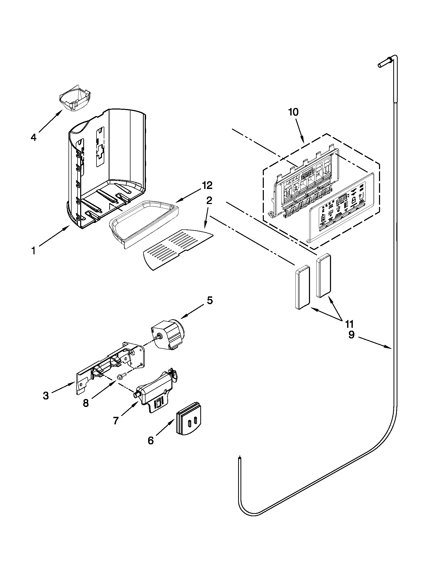 KitchenAid KSF26C4XYW02 dispenser front parts diagram