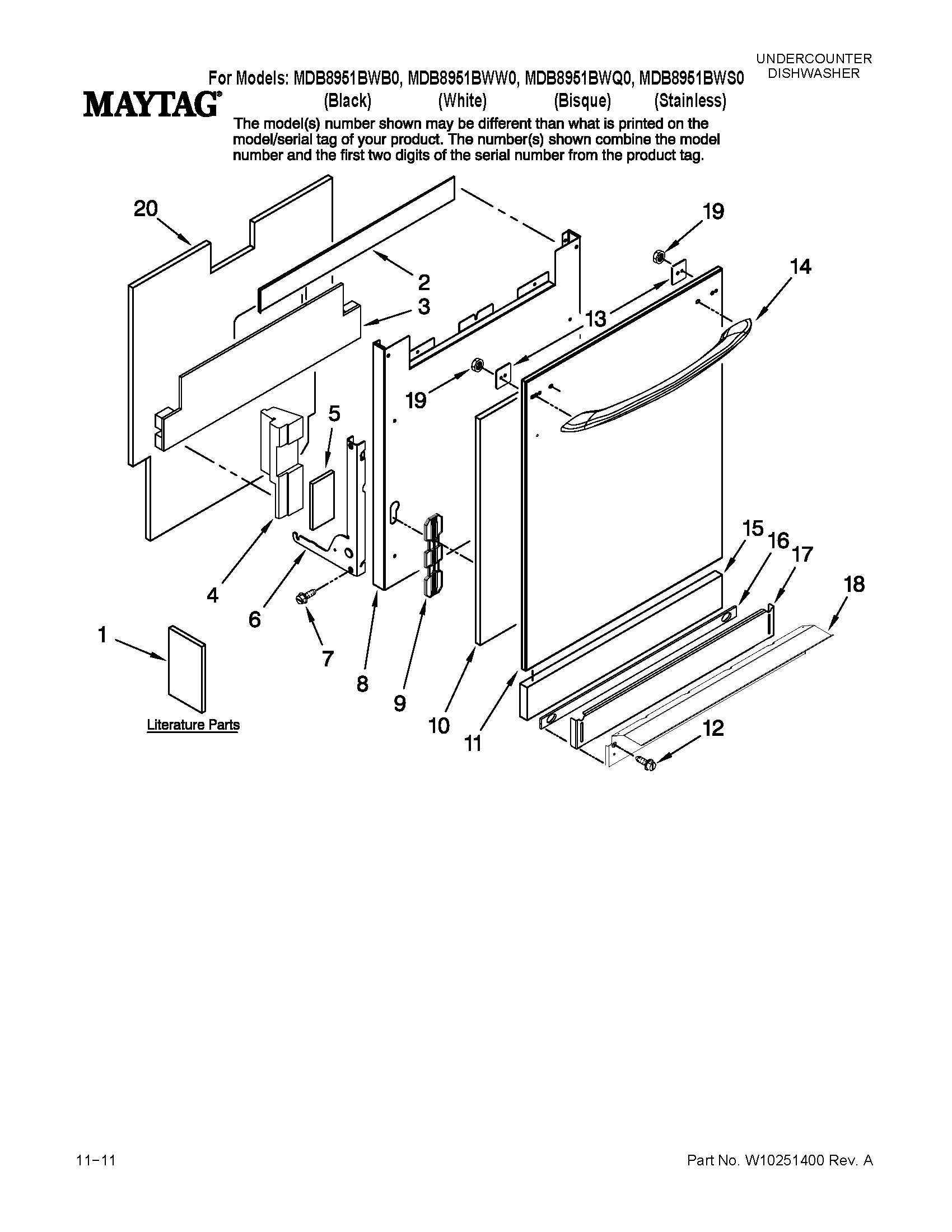 Maytag MDB8951BWQ0 door and panel parts diagram