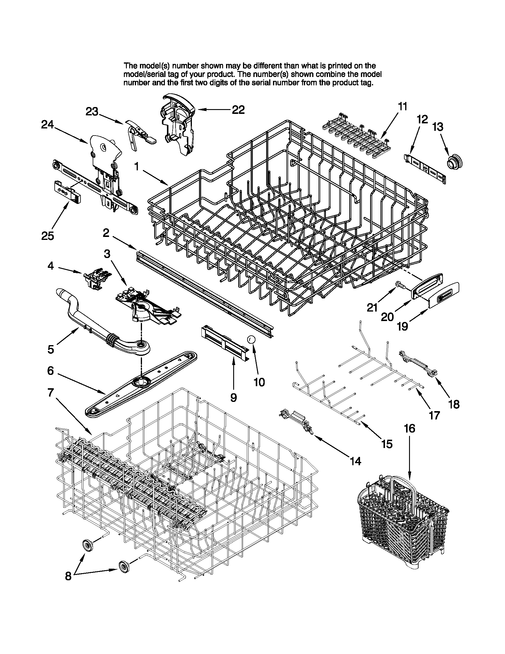 Maytag MDB8951BWQ0 upper and lower rack parts diagram