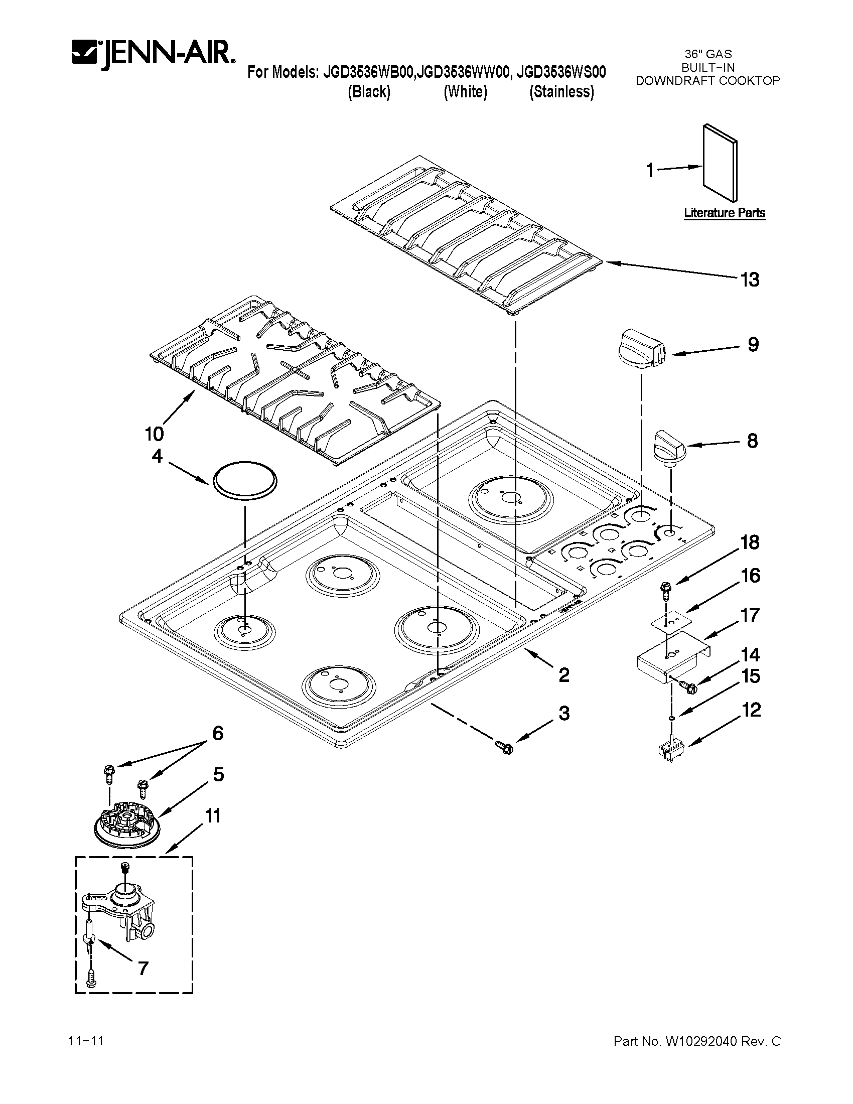 Jenn-Air JGD3536WB00 cooktop parts diagram