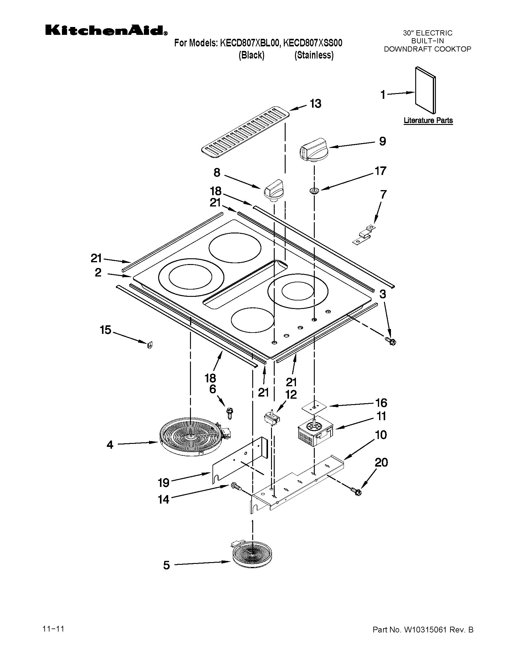 KitchenAid KECD807XSS00 cooktop parts diagram