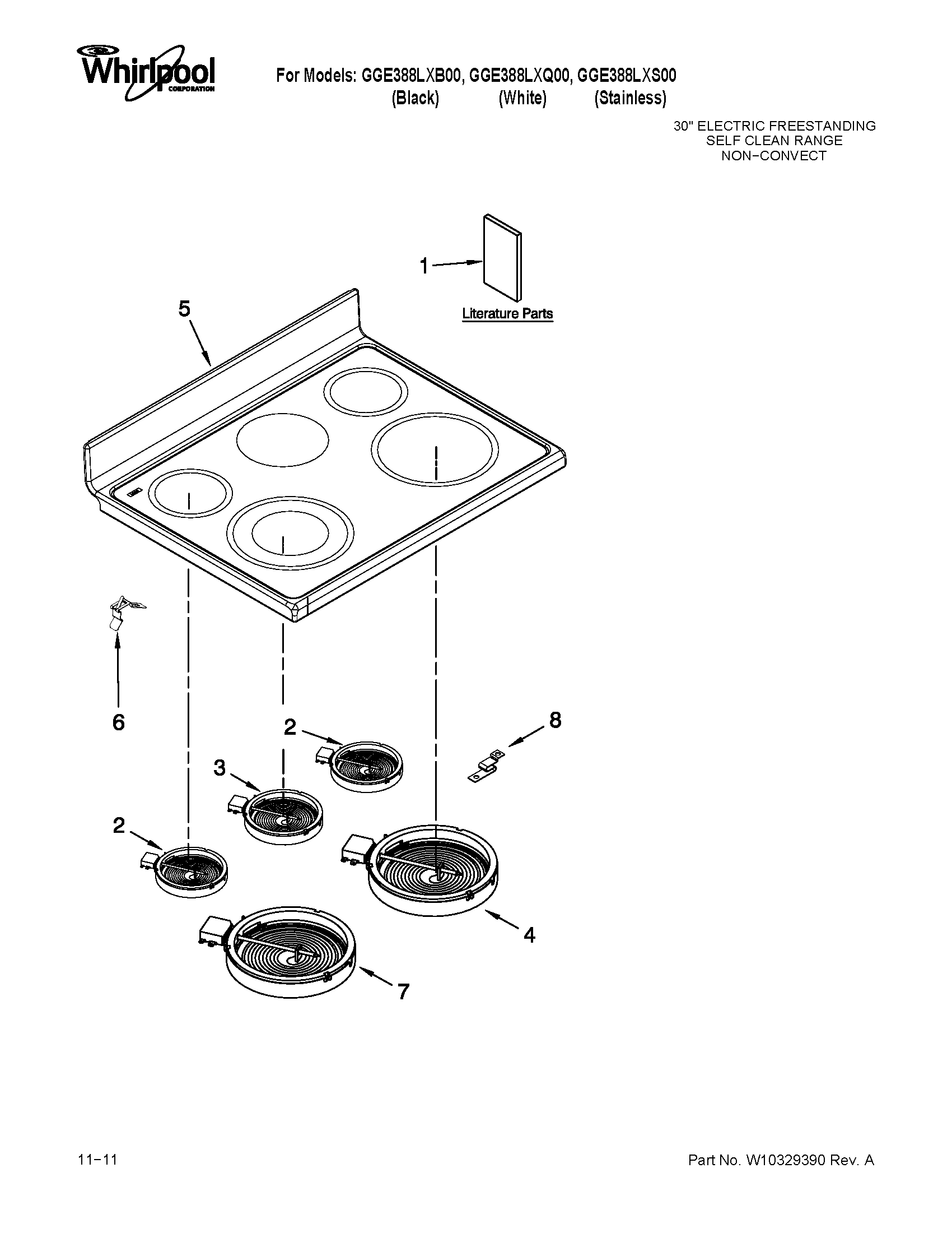 Whirlpool GGE388LXQ00 cooktop parts diagram