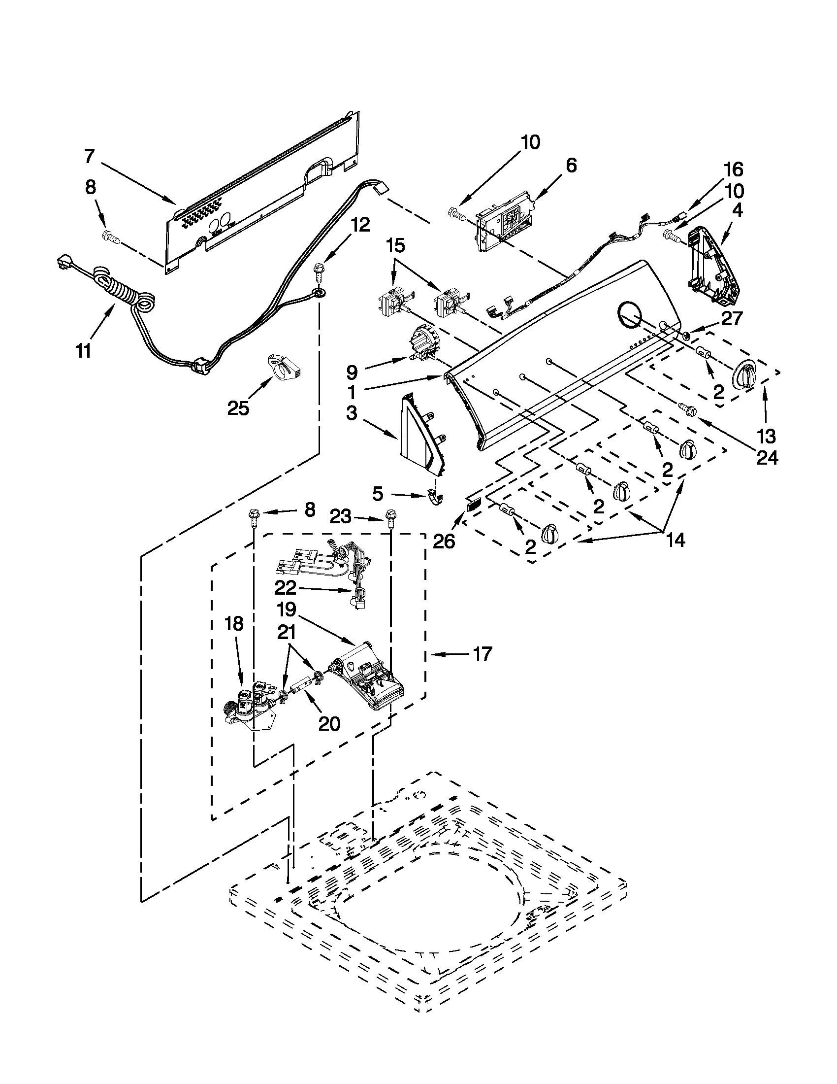 Maytag 7MMVWC300YW1 controls and water inlet parts diagram