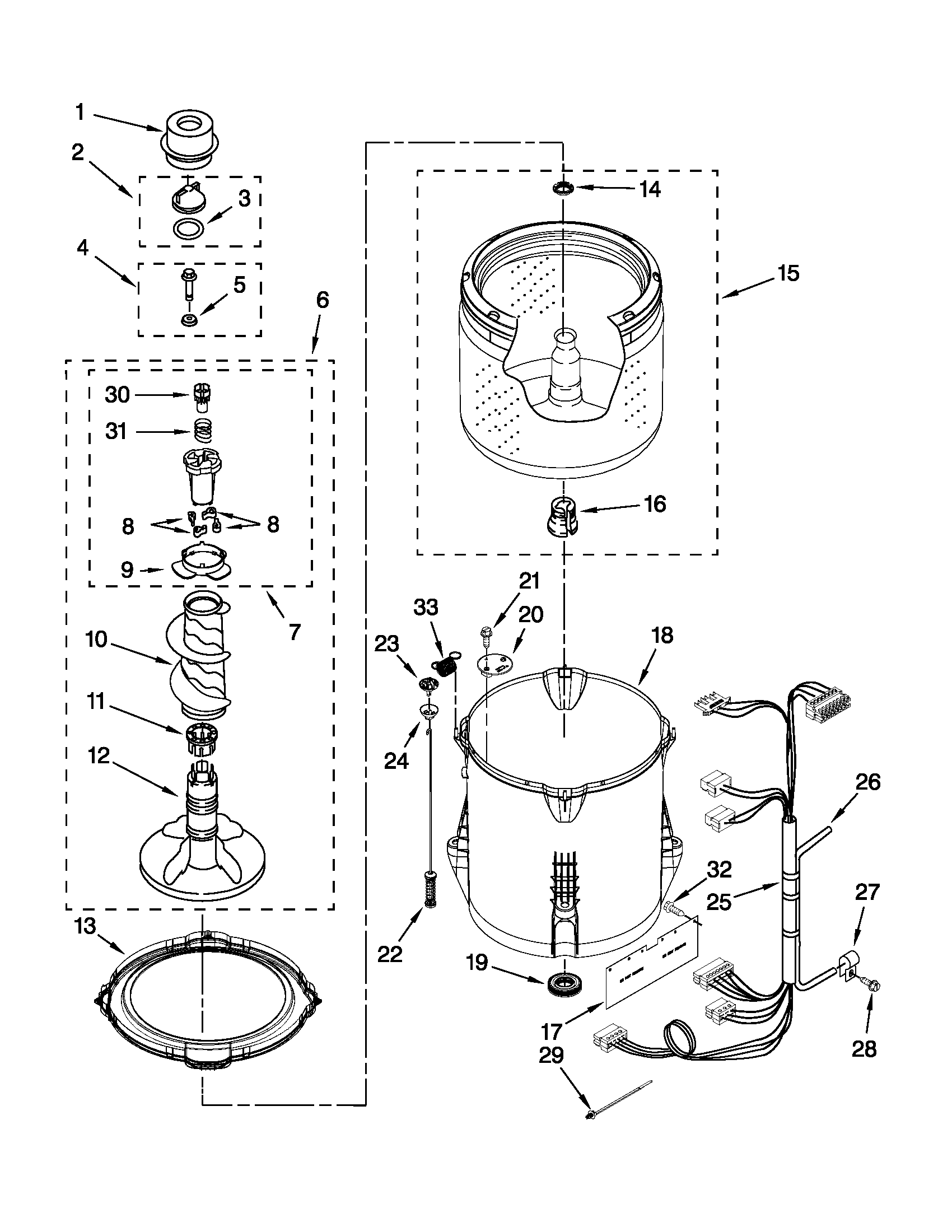 Maytag 7MMVWC300YW1 basket and tub parts diagram