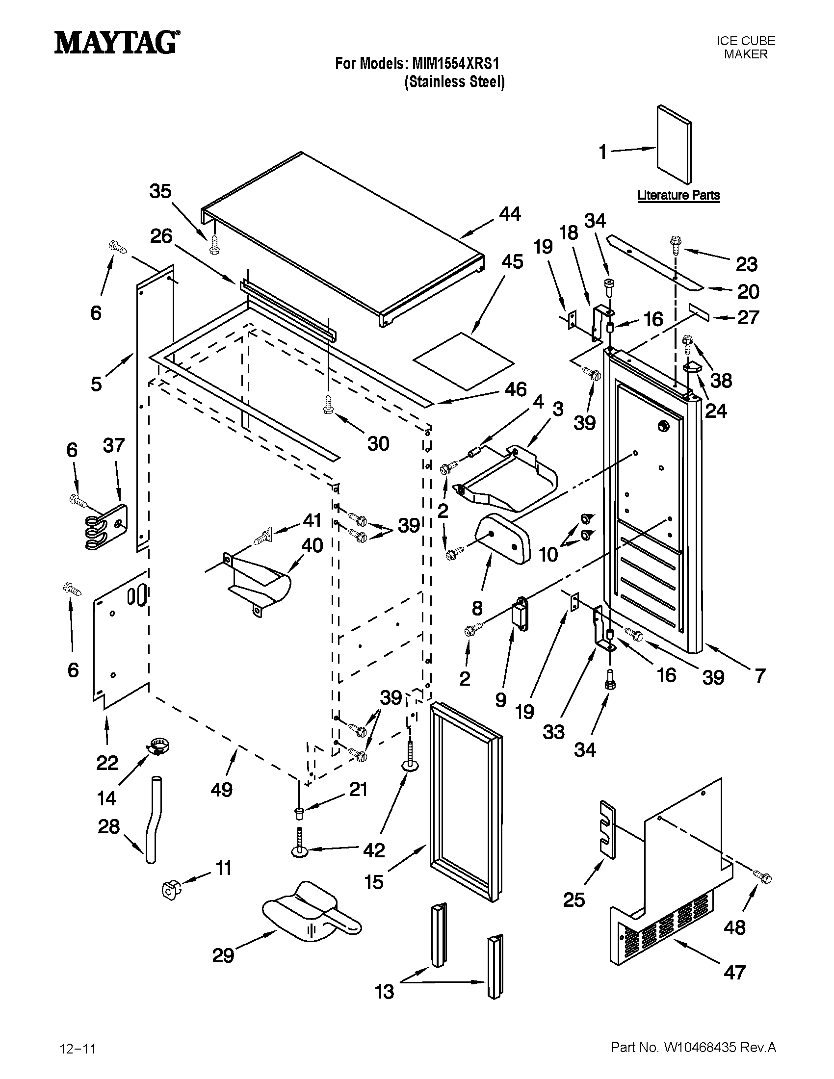 Maytag MIM1554XRS1 cabinet liner and door parts diagram