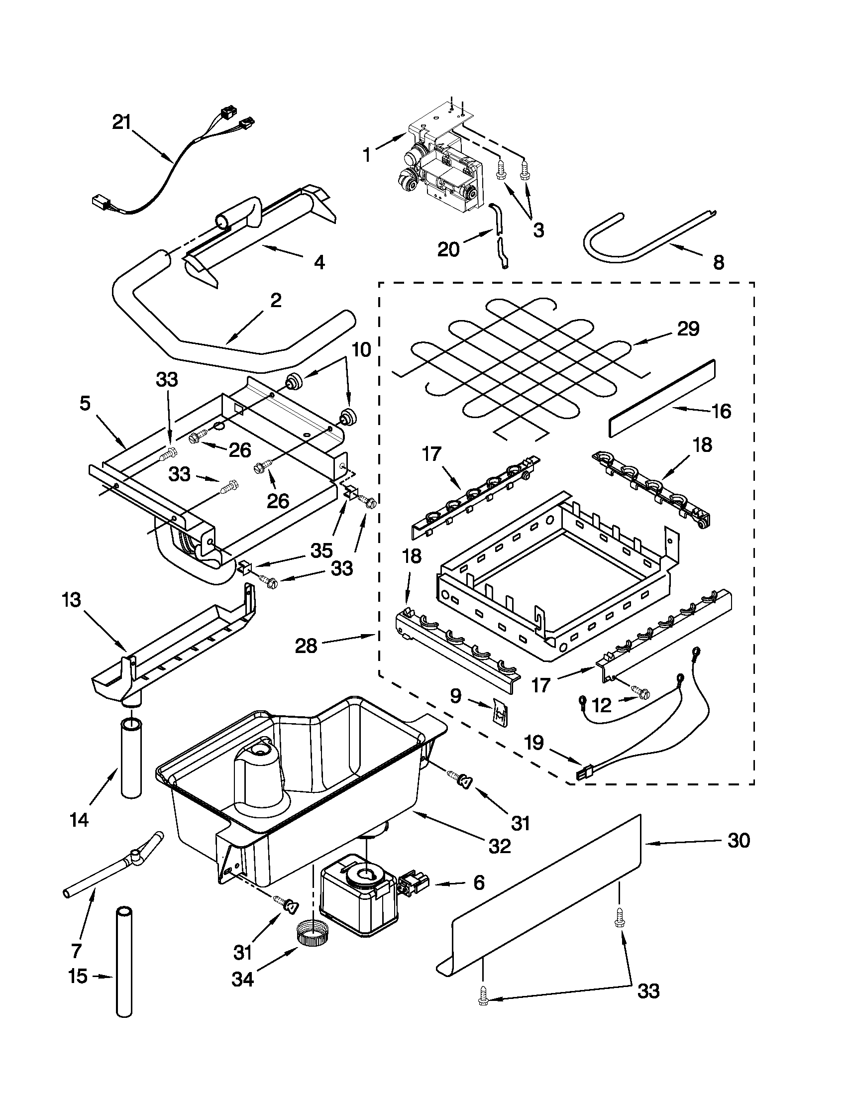 Maytag MIM1554XRS1 evaporator, ice cutter grid and water parts diagram