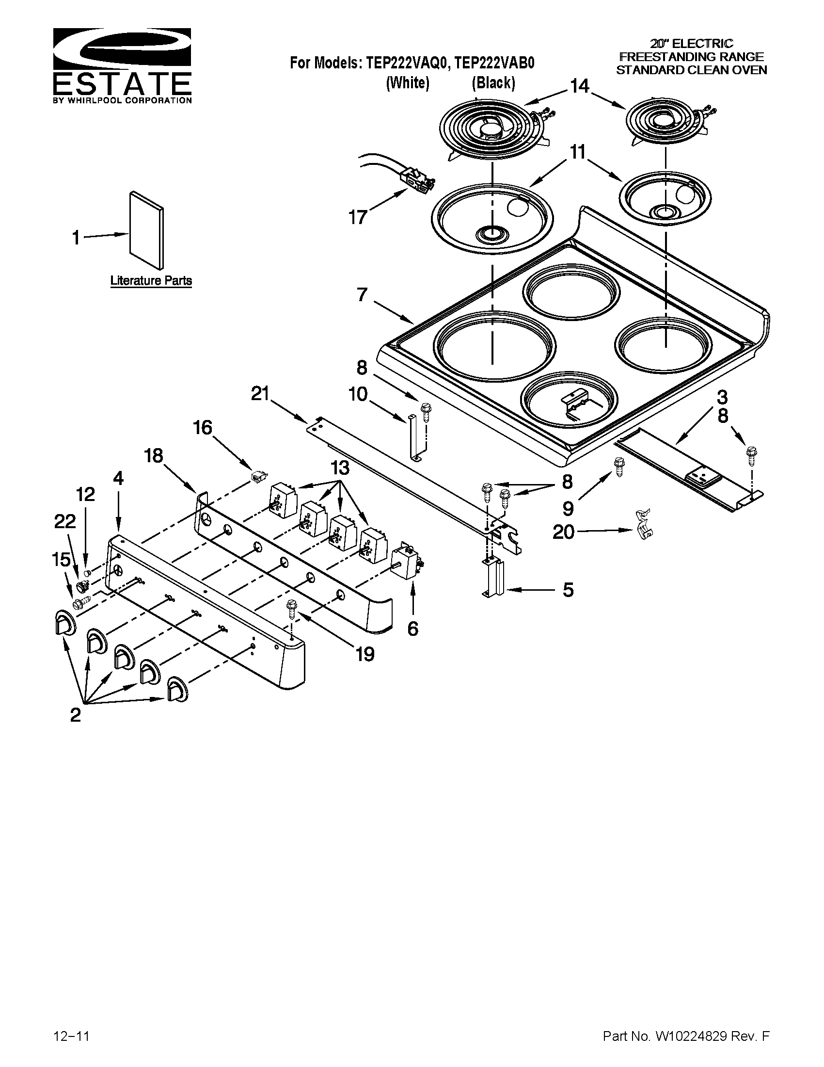 Estate TEP222VAQ0 cooktop parts diagram