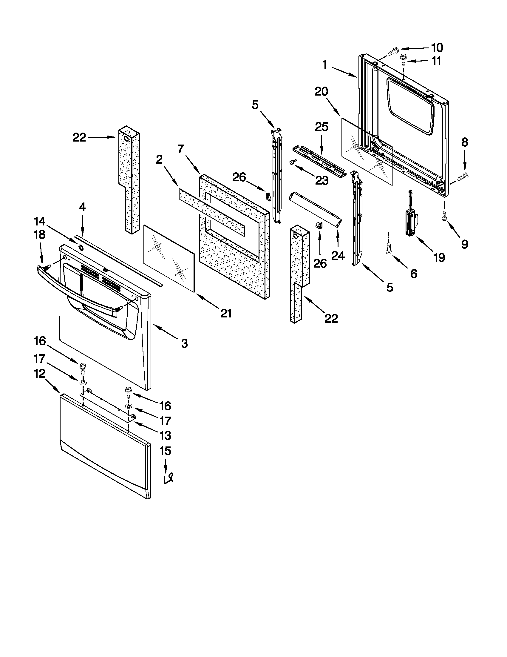 Estate TEP222VAQ0 oven door and drawer parts diagram