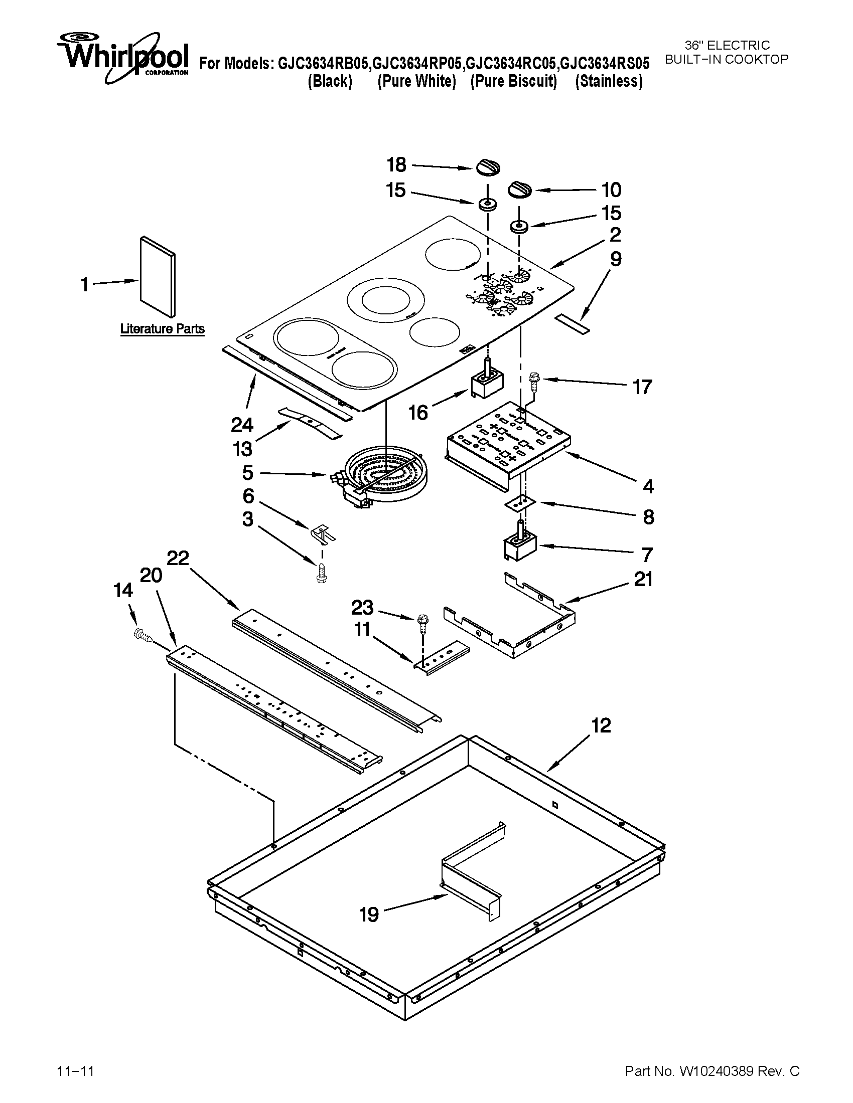 Whirlpool GJC3634RS05 cooktop parts diagram
