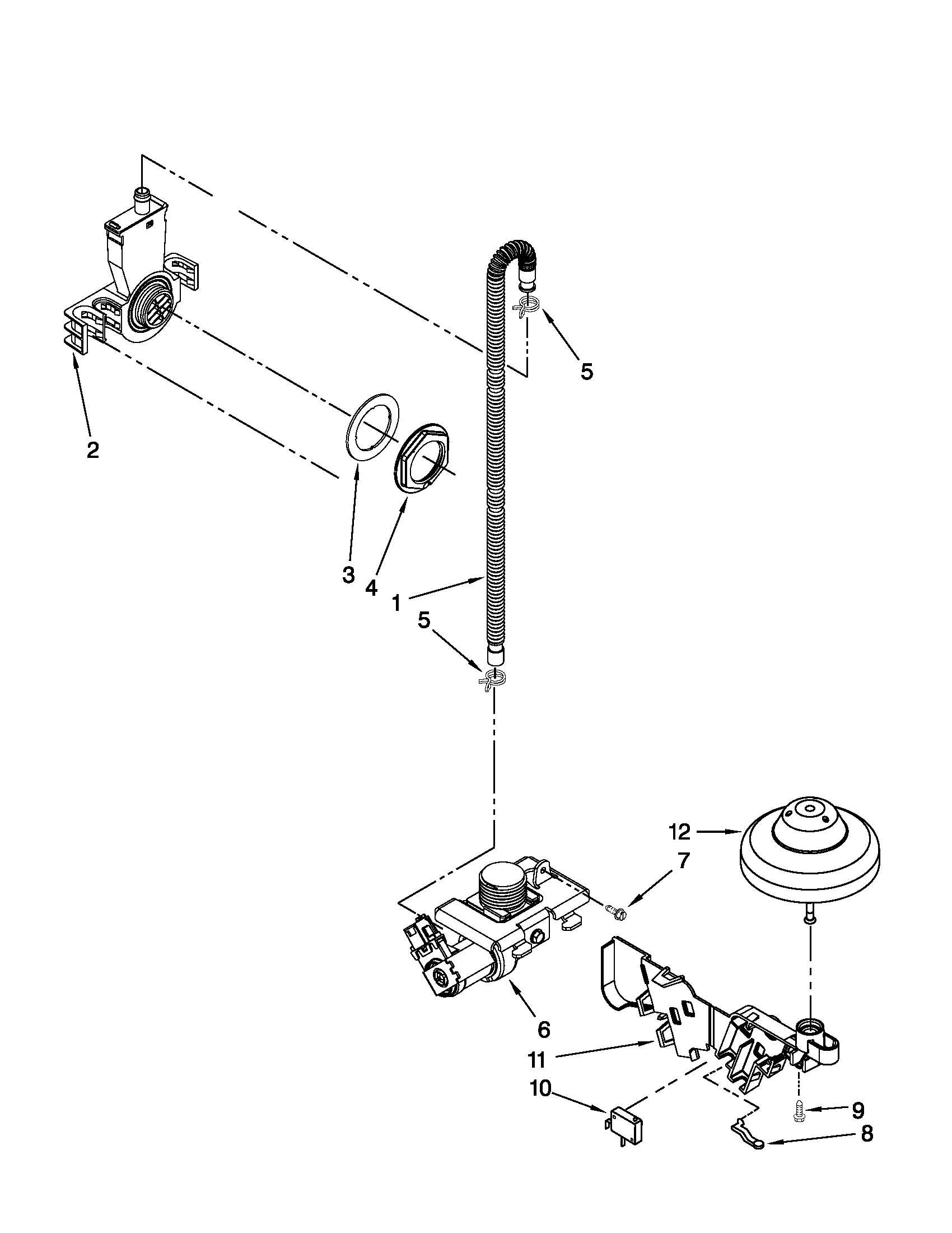 Whirlpool DP1040XTXQ1 fill, drain and overfill parts diagram