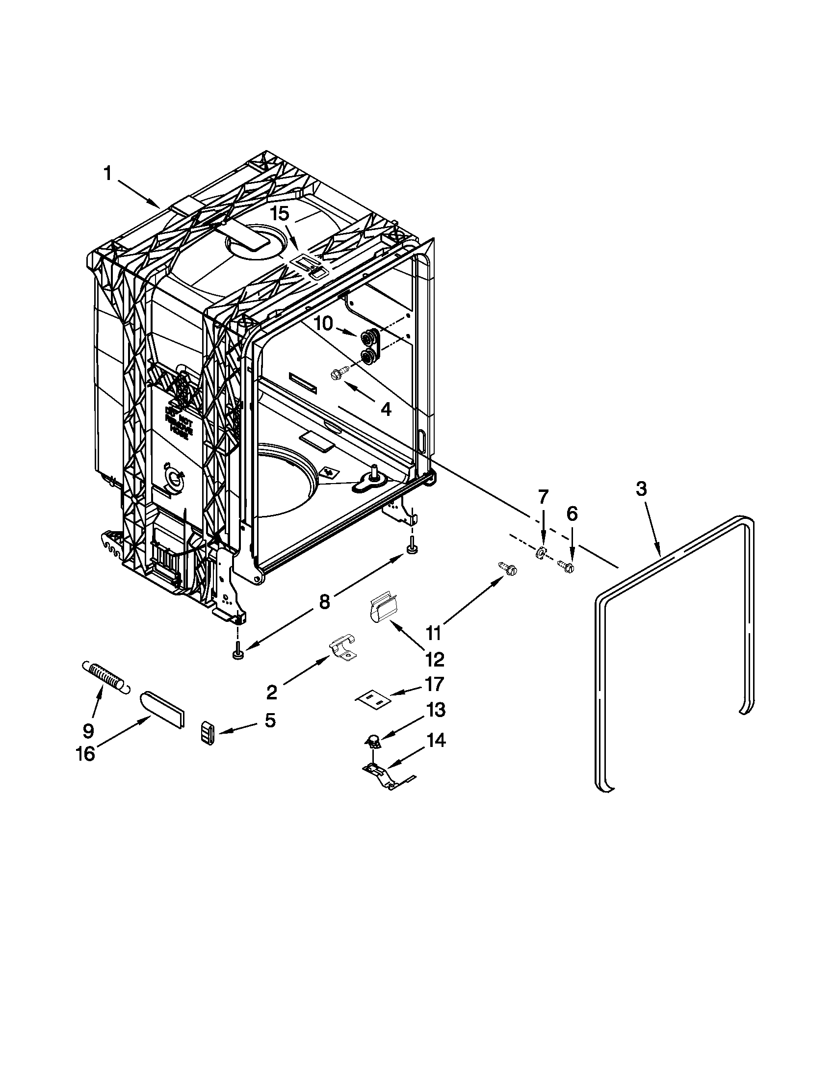 Whirlpool DP1040XTXQ1 tub and frame parts diagram