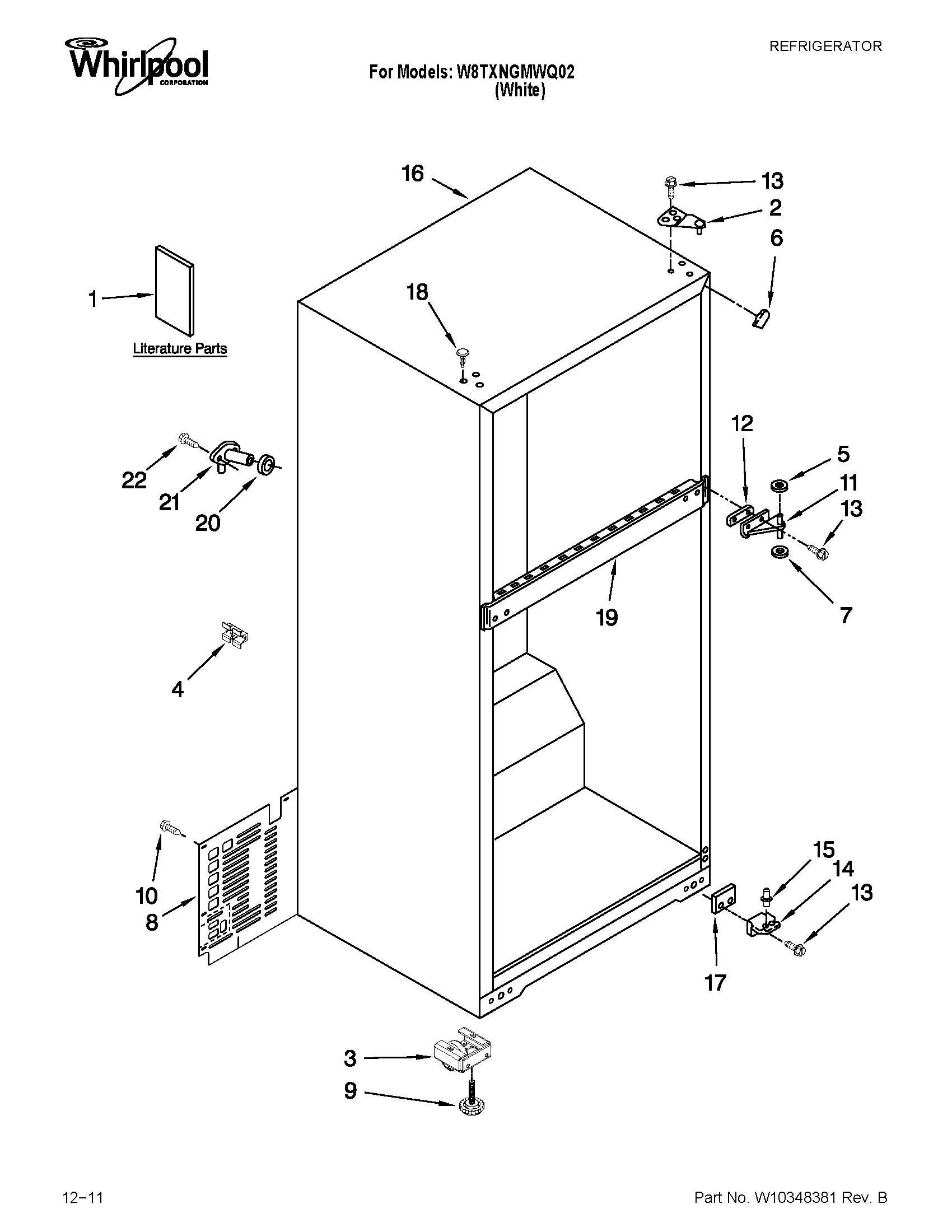 Whirlpool W8TXNGMWQ02 cabinet parts diagram