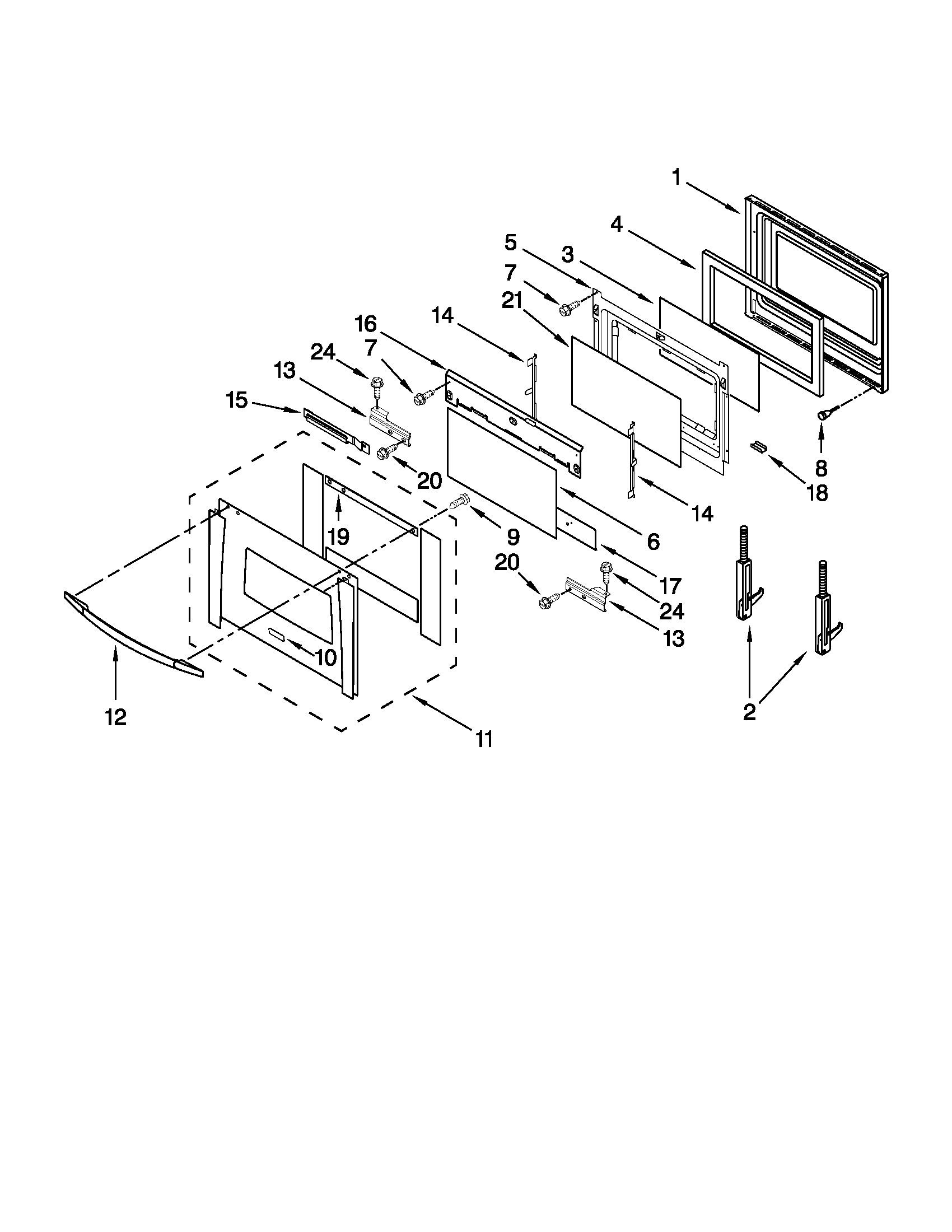 Whirlpool GBS279PVQ04 oven door parts diagram