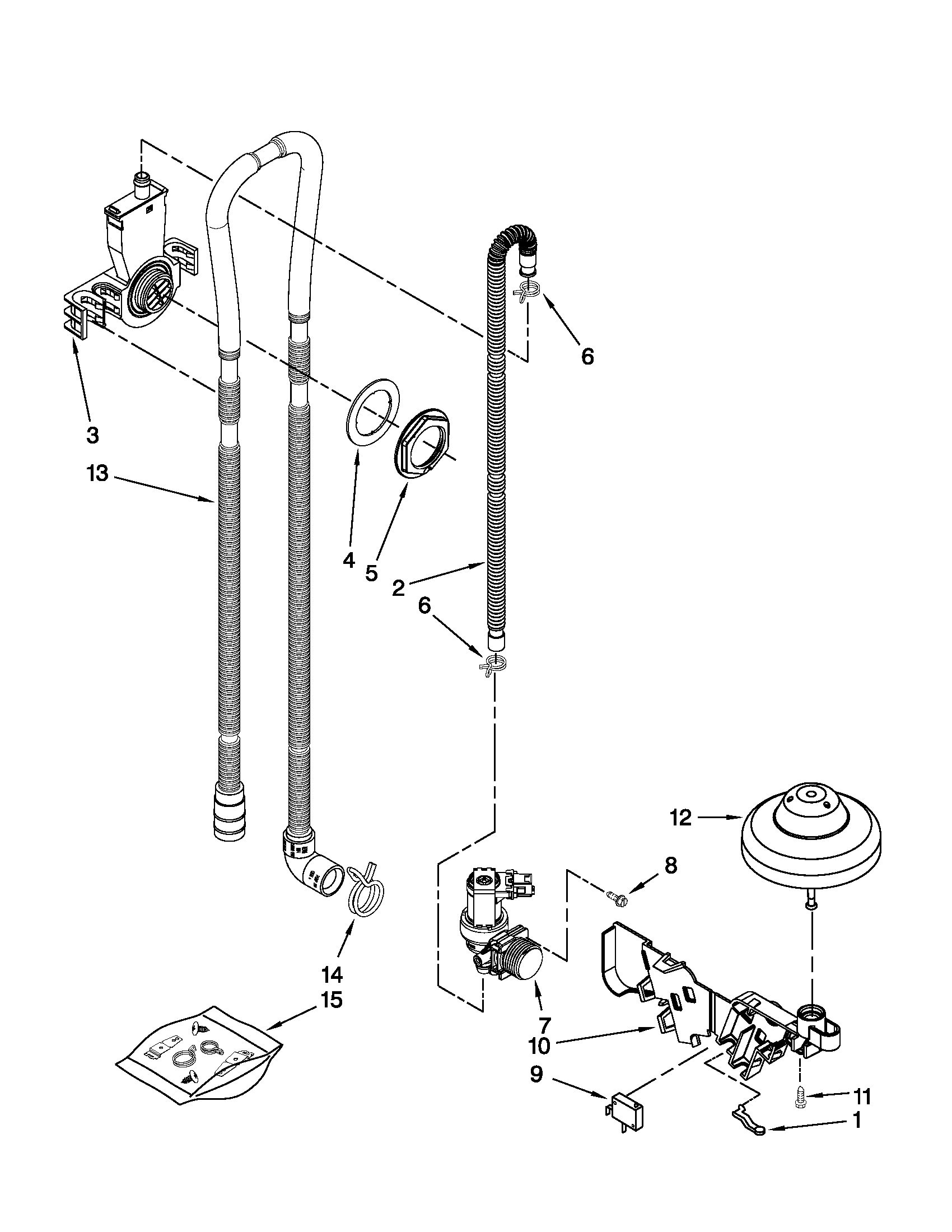 Whirlpool DU1055XTVSA fill, drain and overfill parts diagram