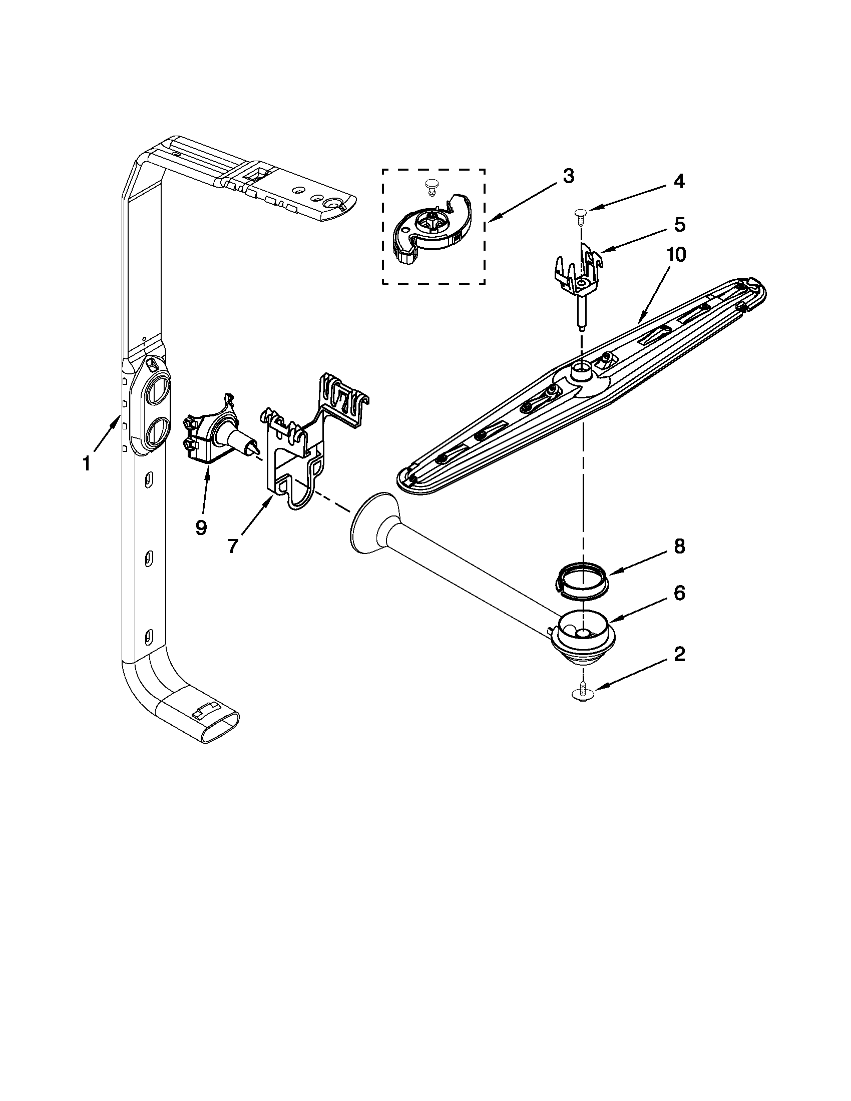 Whirlpool DU1055XTVSA upper wash and rinse parts diagram