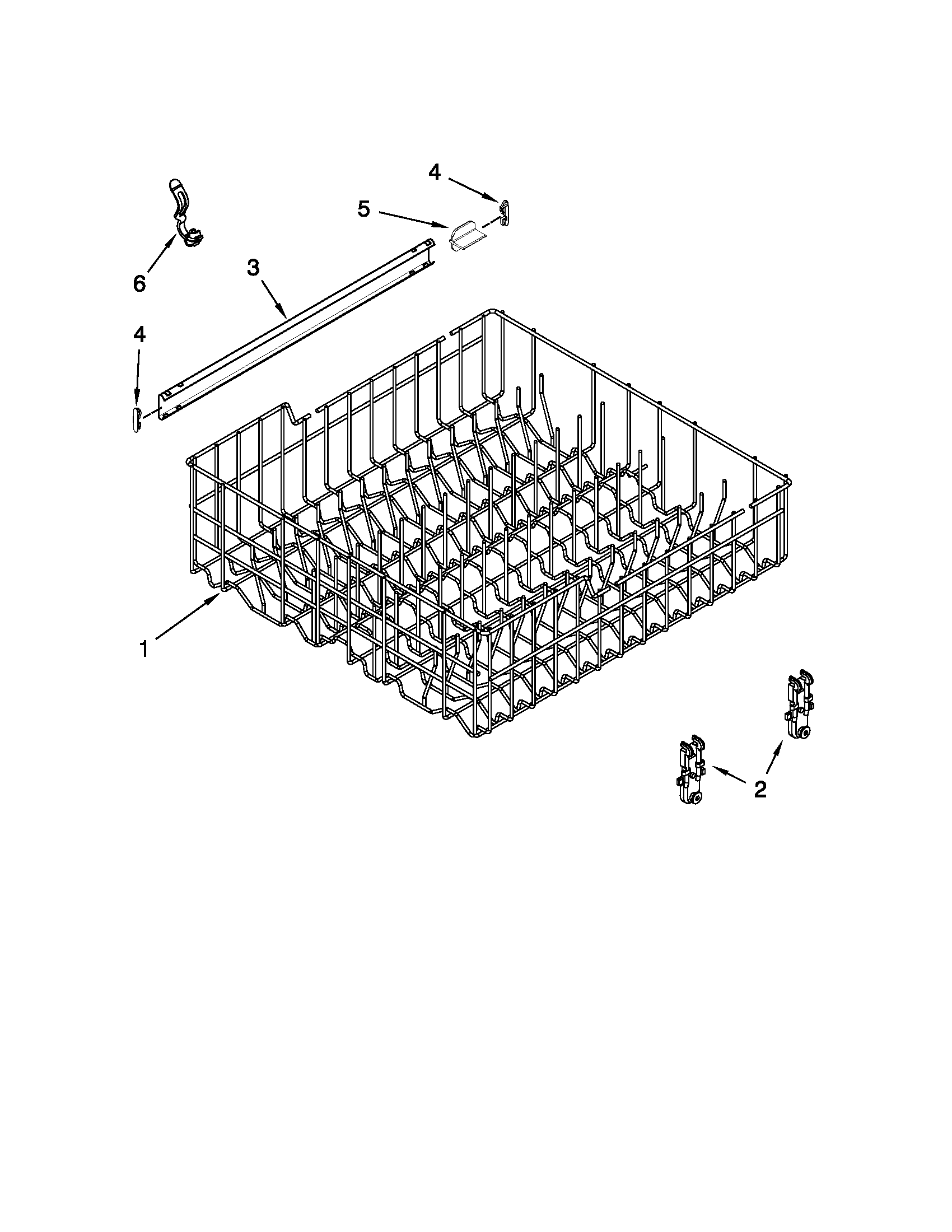 Whirlpool DU1055XTVSA upper rack and track parts diagram