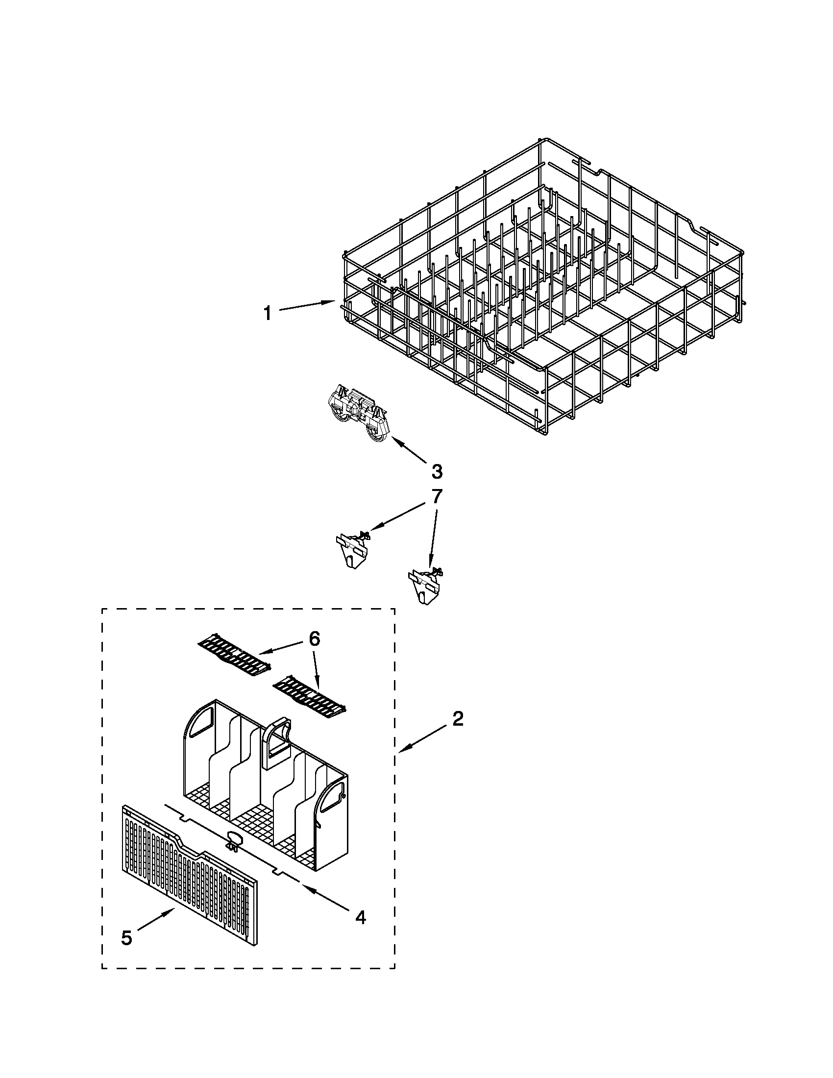 Whirlpool DU1055XTVSA lower rack parts diagram