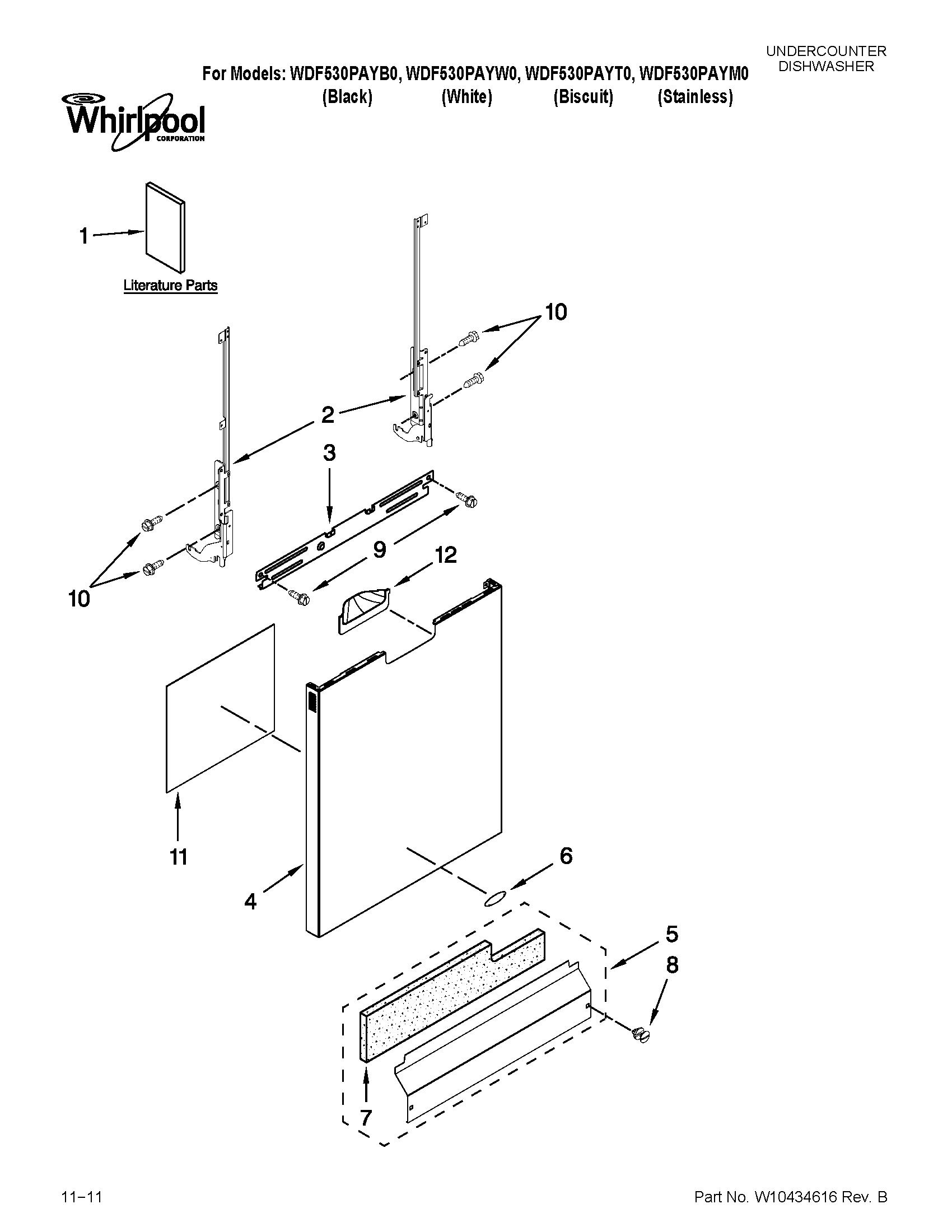 Whirlpool WDF530PAYT0 door and panel parts diagram