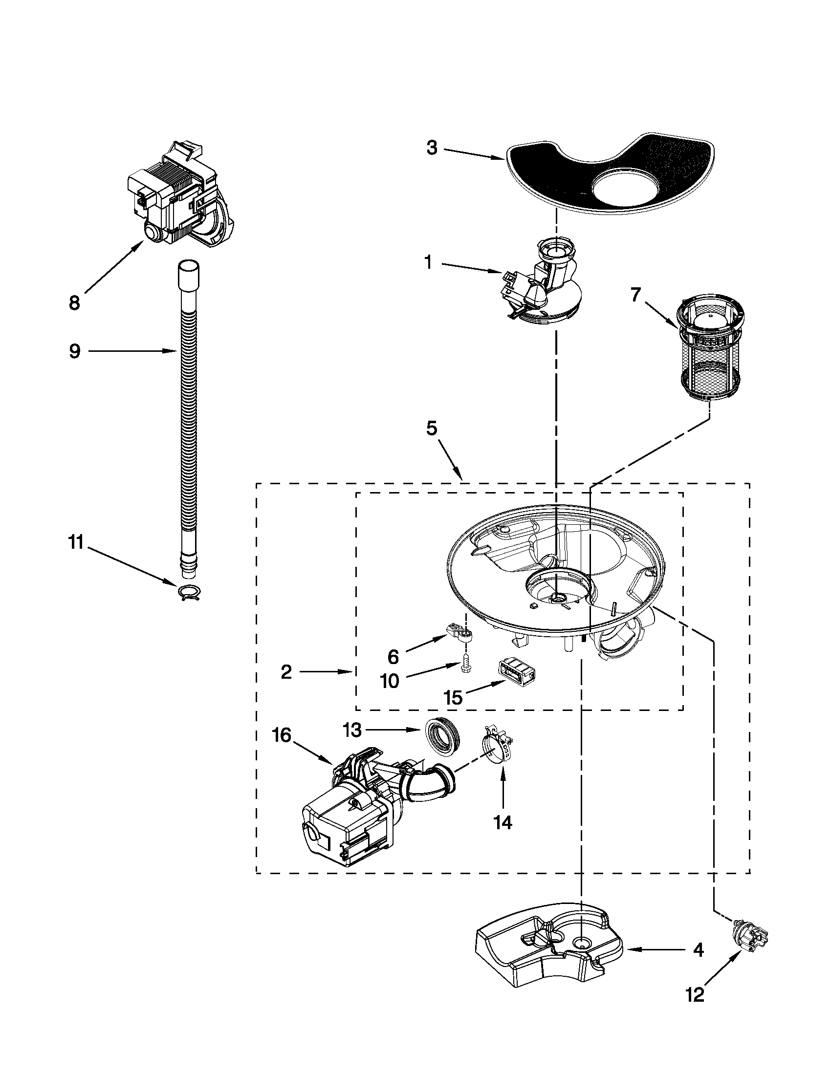 Whirlpool WDF530PAYT0 pump and motor parts diagram