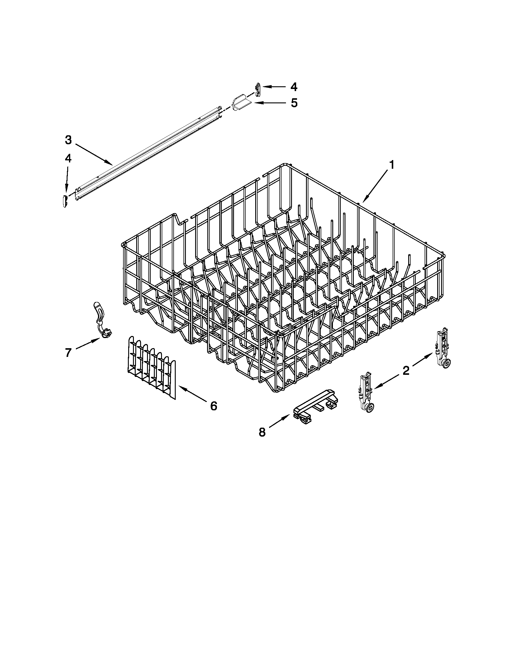 Whirlpool WDF530PAYT0 upper rack and track parts diagram