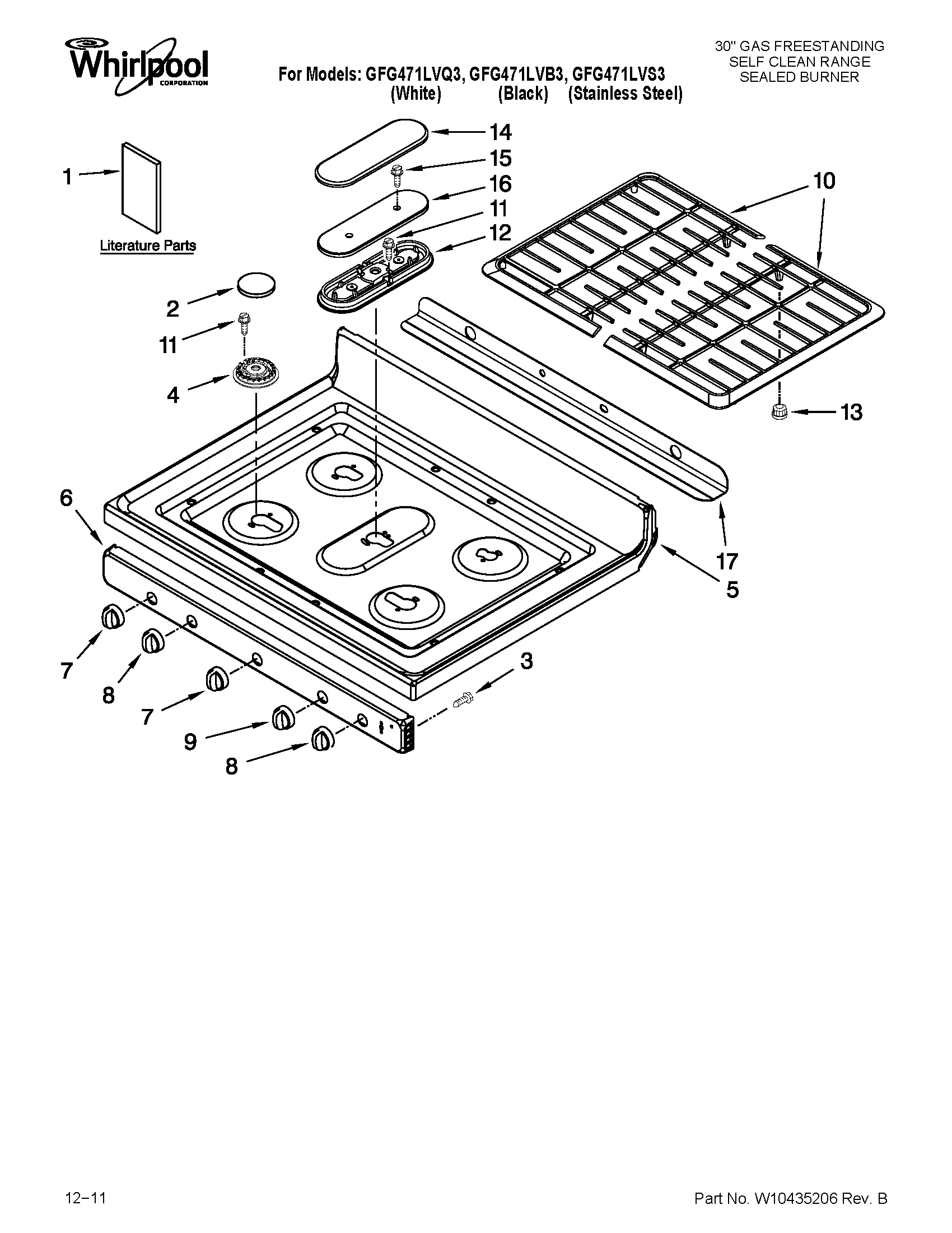Whirlpool GFG471LVS3 cooktop parts diagram