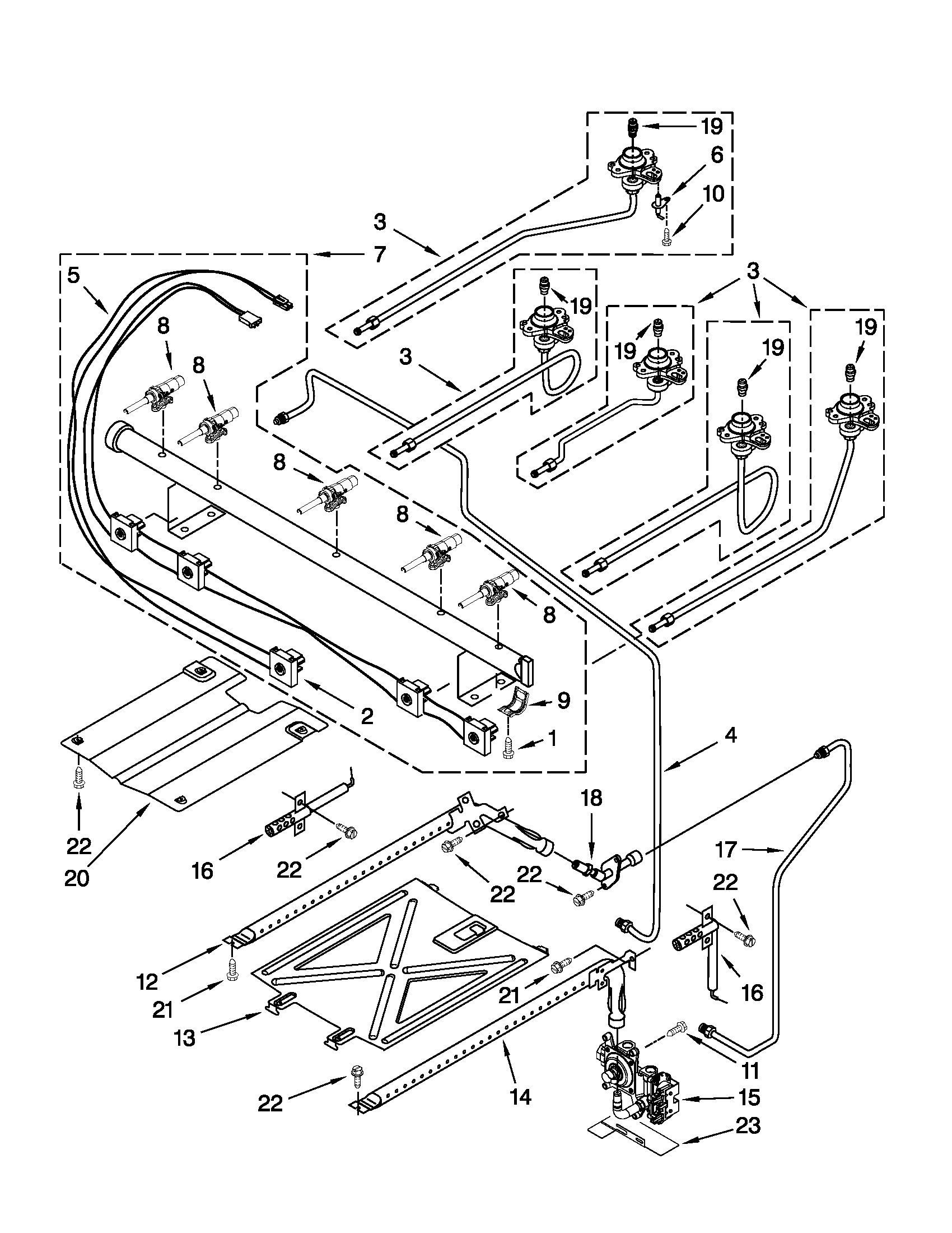 Whirlpool GFG471LVS3 manifold parts diagram