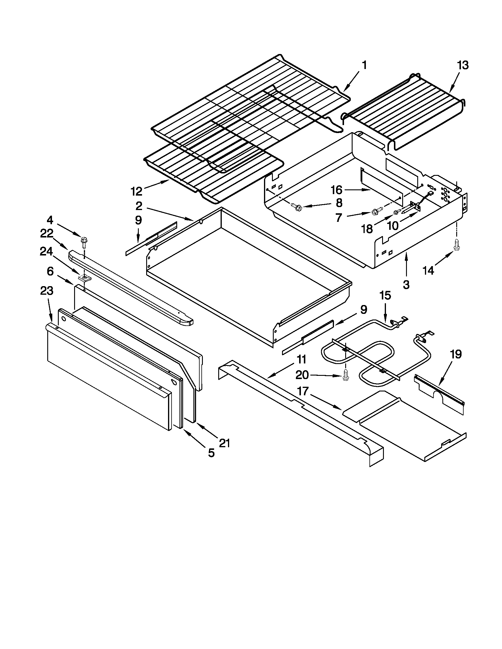 Whirlpool GFG471LVS3 drawer & broiler parts diagram