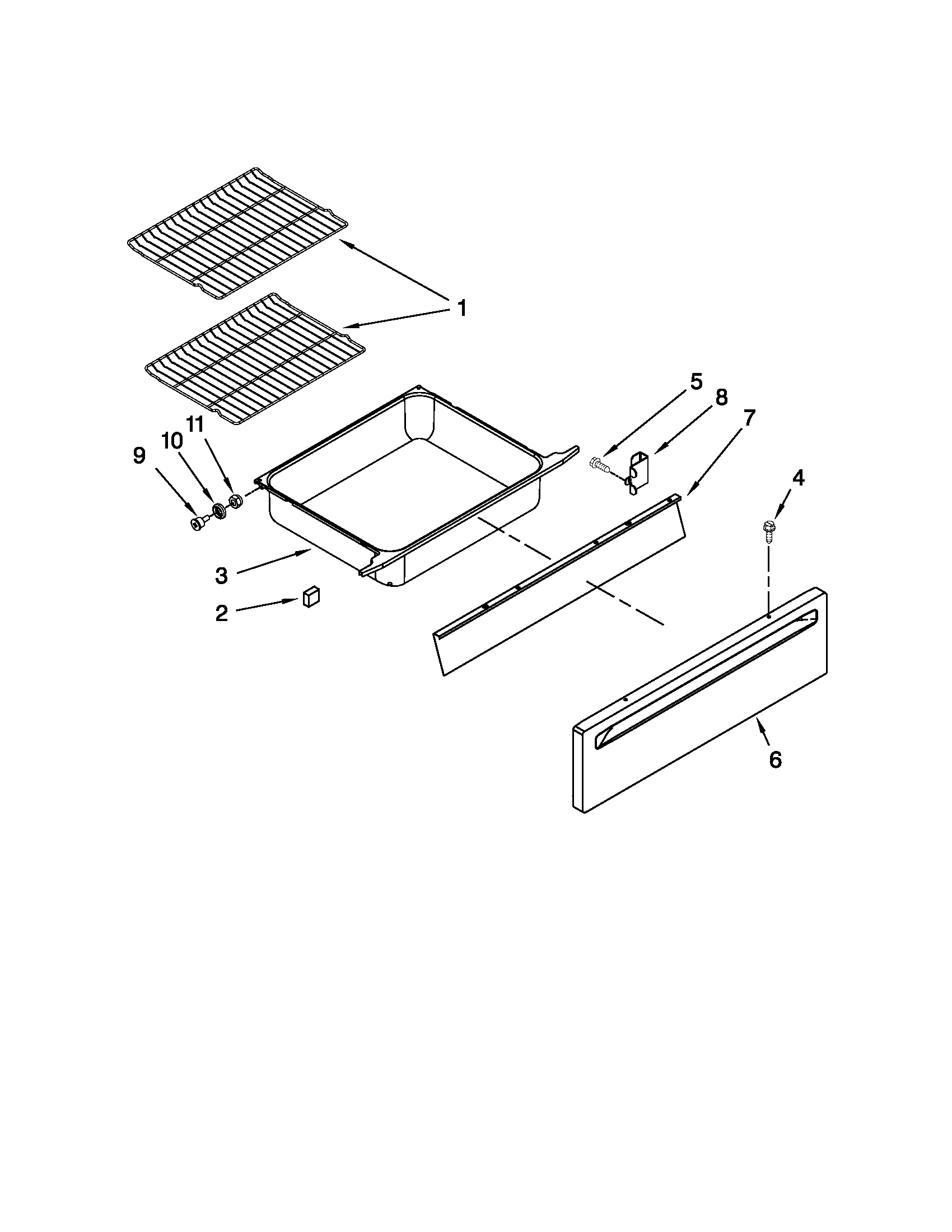 Whirlpool GW397LXUT07 drawer and rack parts diagram