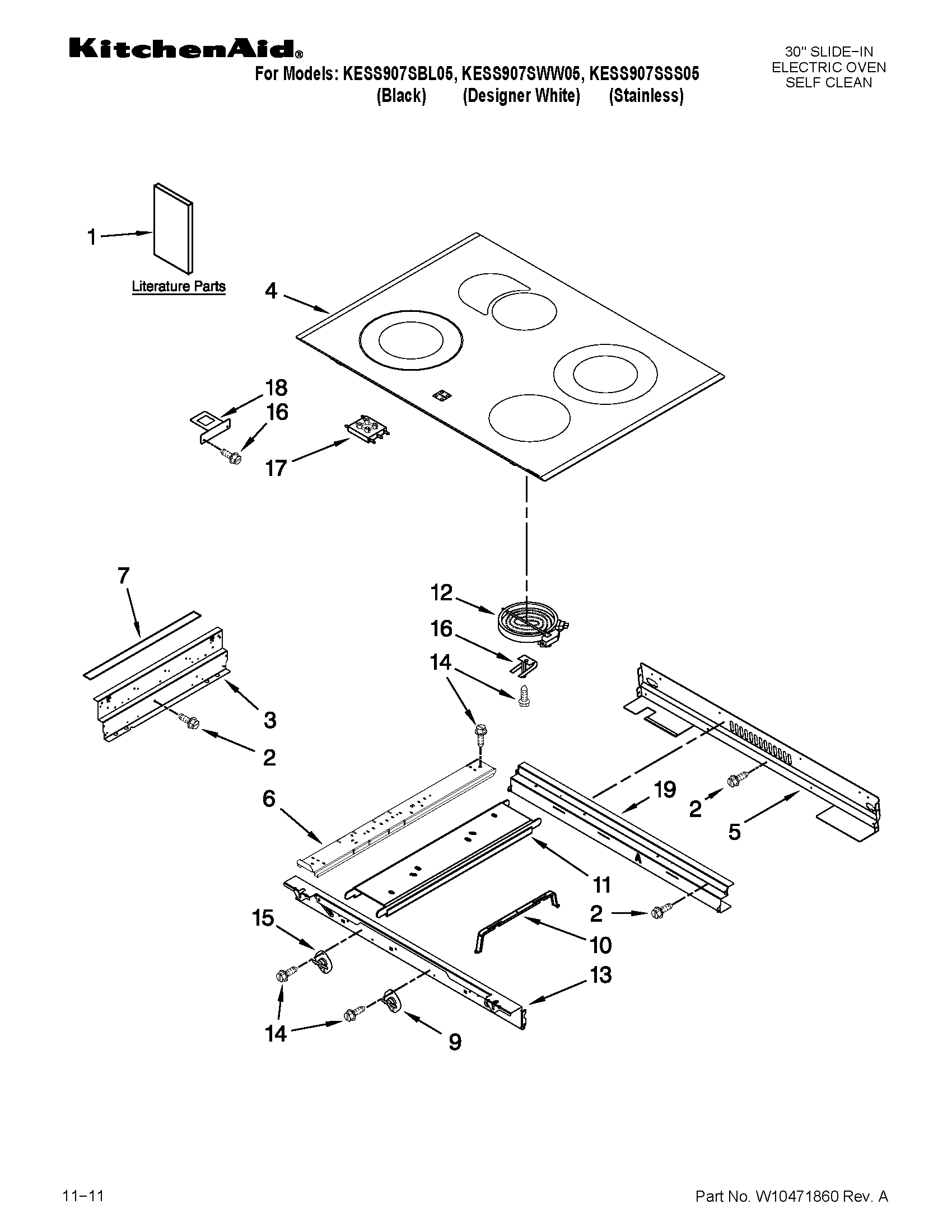 KitchenAid KESS907SWW05 cooktop parts diagram