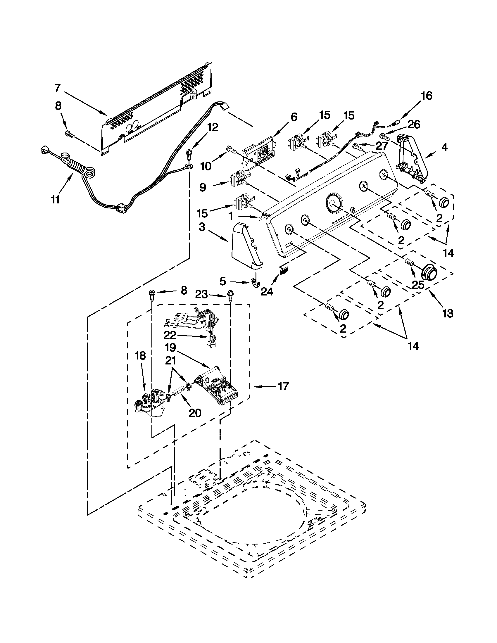Maytag MVWC450XW2 console and water inlet parts diagram