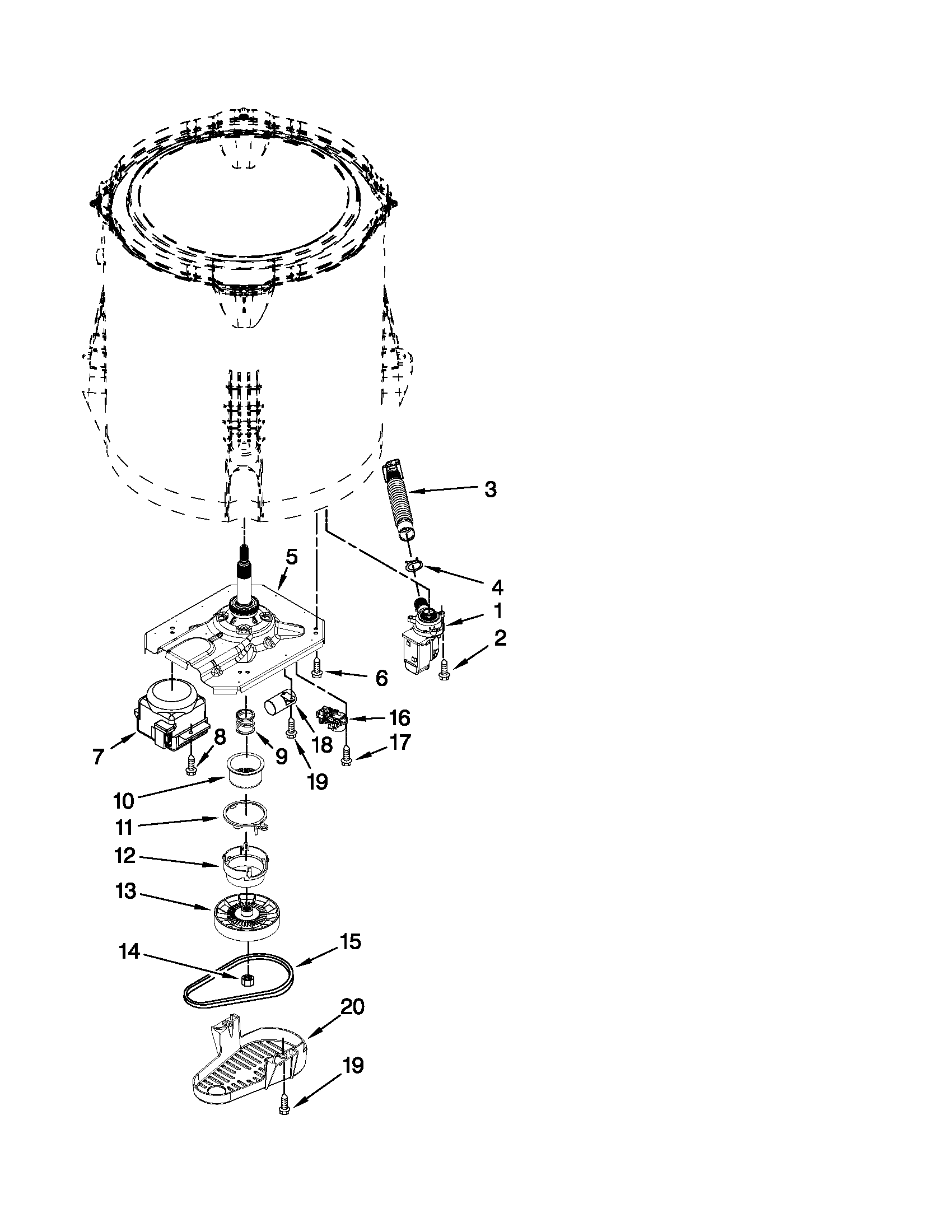 Maytag MVWC450XW2 gearcase, motor and pump parts diagram