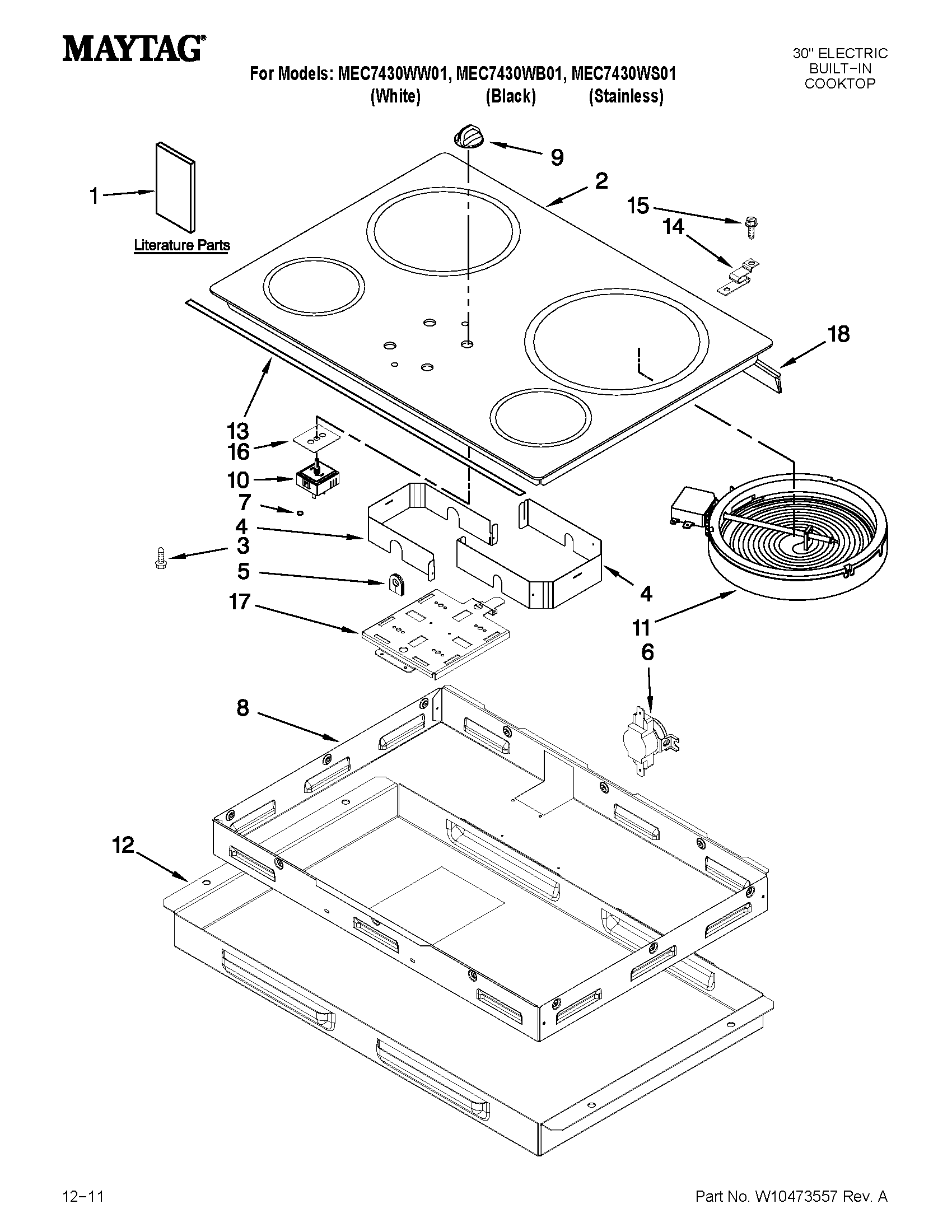 Maytag MEC7430WW01 cooktop parts diagram