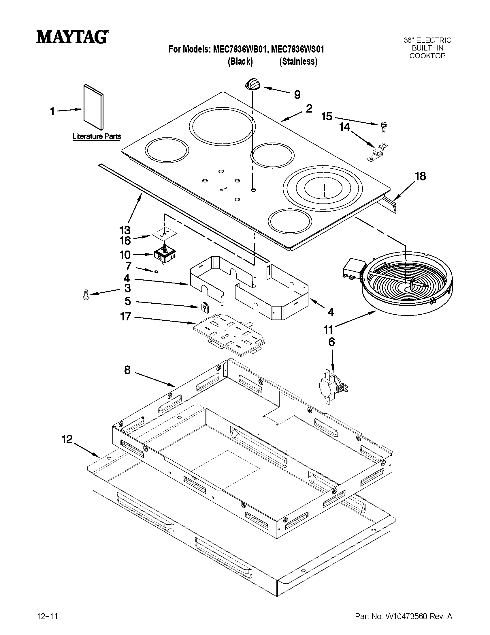 Maytag MEC7636WS01 cooktop parts diagram