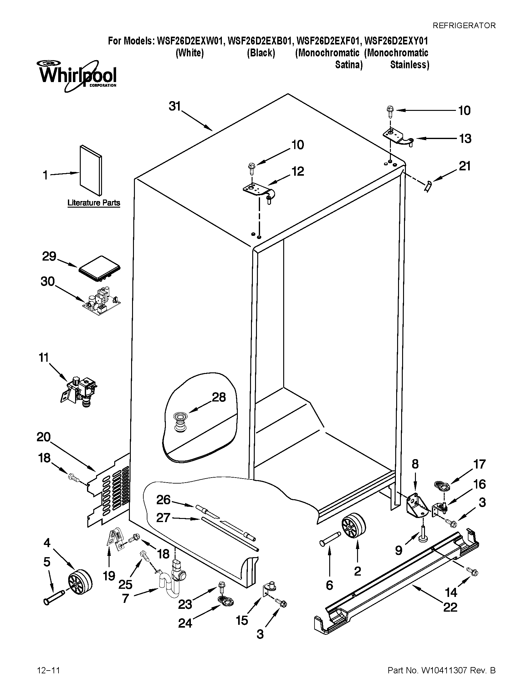 Whirlpool WSF26D2EXB01 cabinet parts diagram